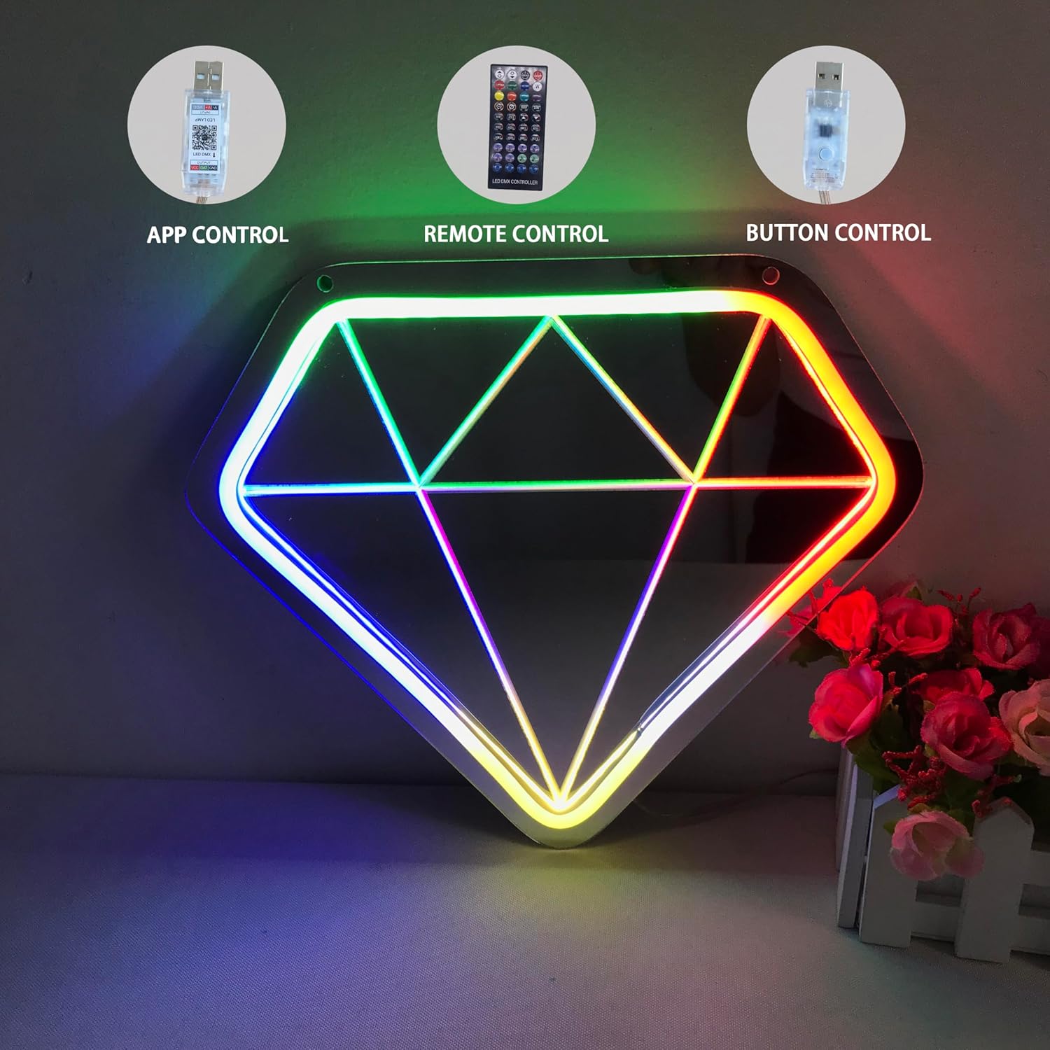 Diamond Neon Sign Shining Led Neon Sign Shop Decoration Colorful LED Neon Sign Bluetooth Wireless Adjustment Neon Sign For Shop,Bar,Room,Home,Office Decoration - Image 4