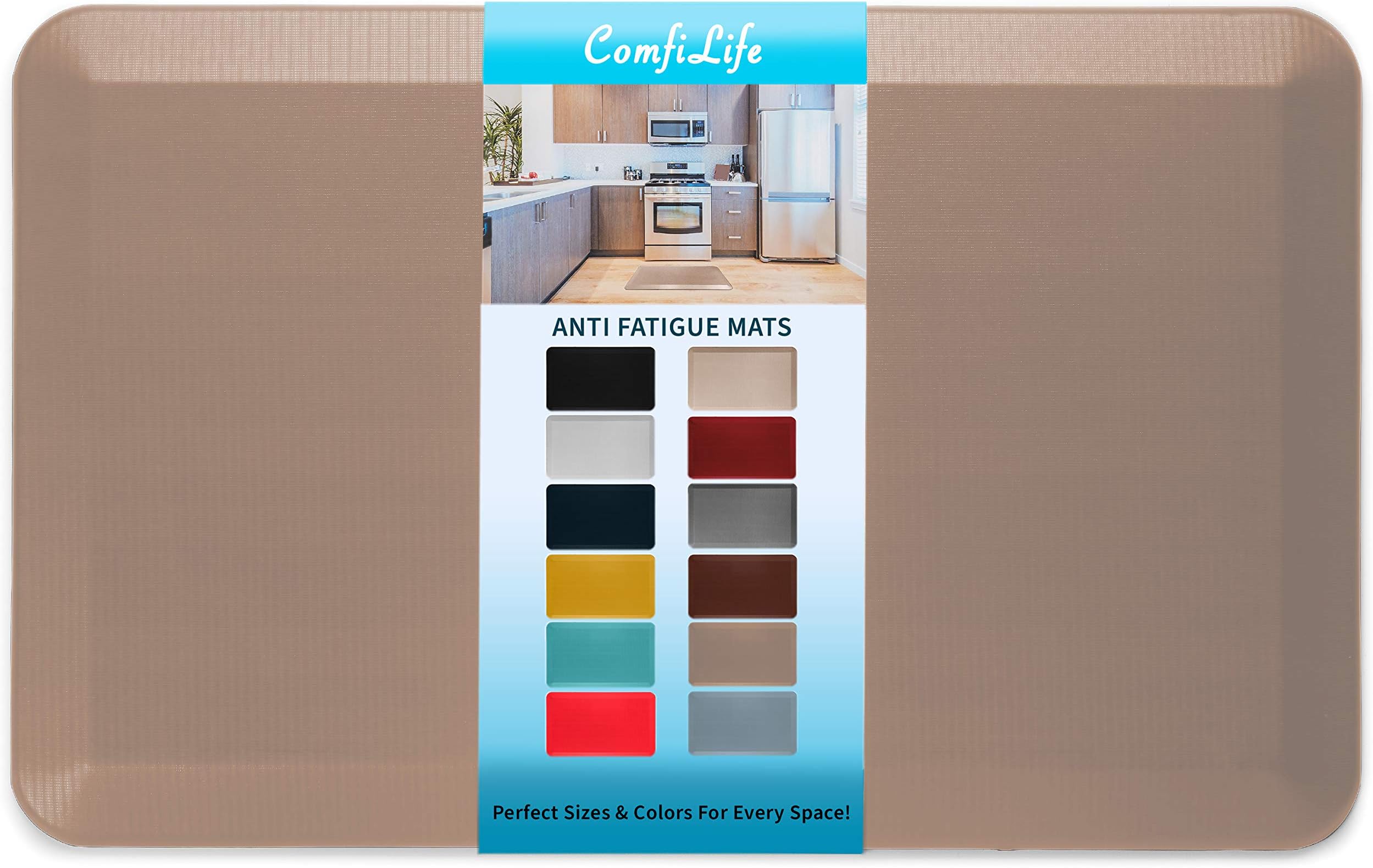 Anti Fatigue Floor Mat – 3/4 Inch Thick Kitchen Mats for Floor, Standing Desk Mat, Kitchen Rug – Comfort at Home, Office – Durable – Stain Resistant – Non-Slip Bottom (20" x 32", Beige)