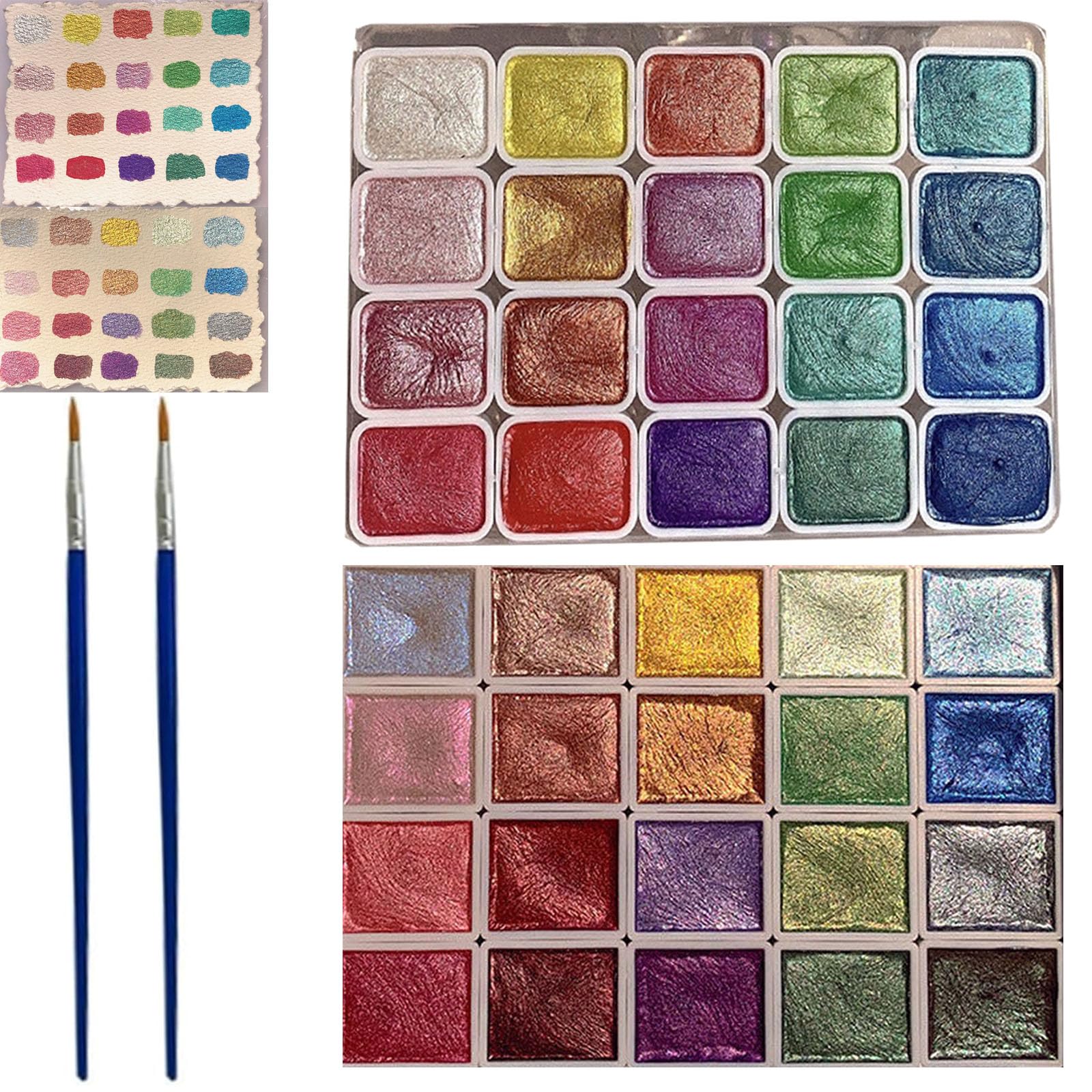 Kolorful - Powder Mineral Pearl Pigment Art Watercolor,Gogodusk Shifting Watercolor Painting Set,Forestry Color Paint,Lisilinka Metallic Glitter Watercolors,20 Colors Metallic Paints (2PCS)