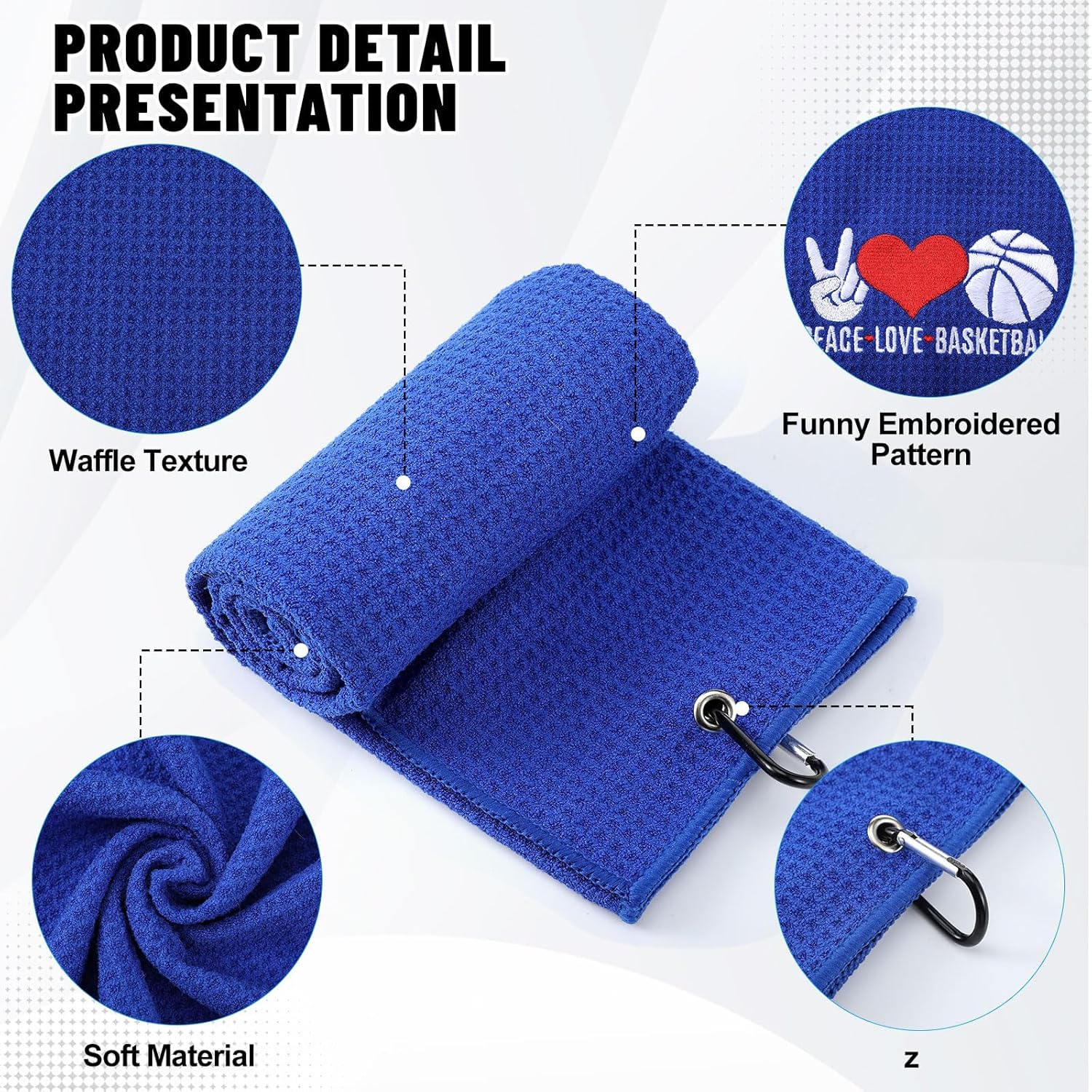 VitalCozy 4 Pieces Funny Basketball Towel 16 x 24 Inch Embroidered Basketball Sweat Towels with Clip Workout Towel Hand Bath Towels Basketball Player Sports Gifts for Men, 4 Styles - Image 4