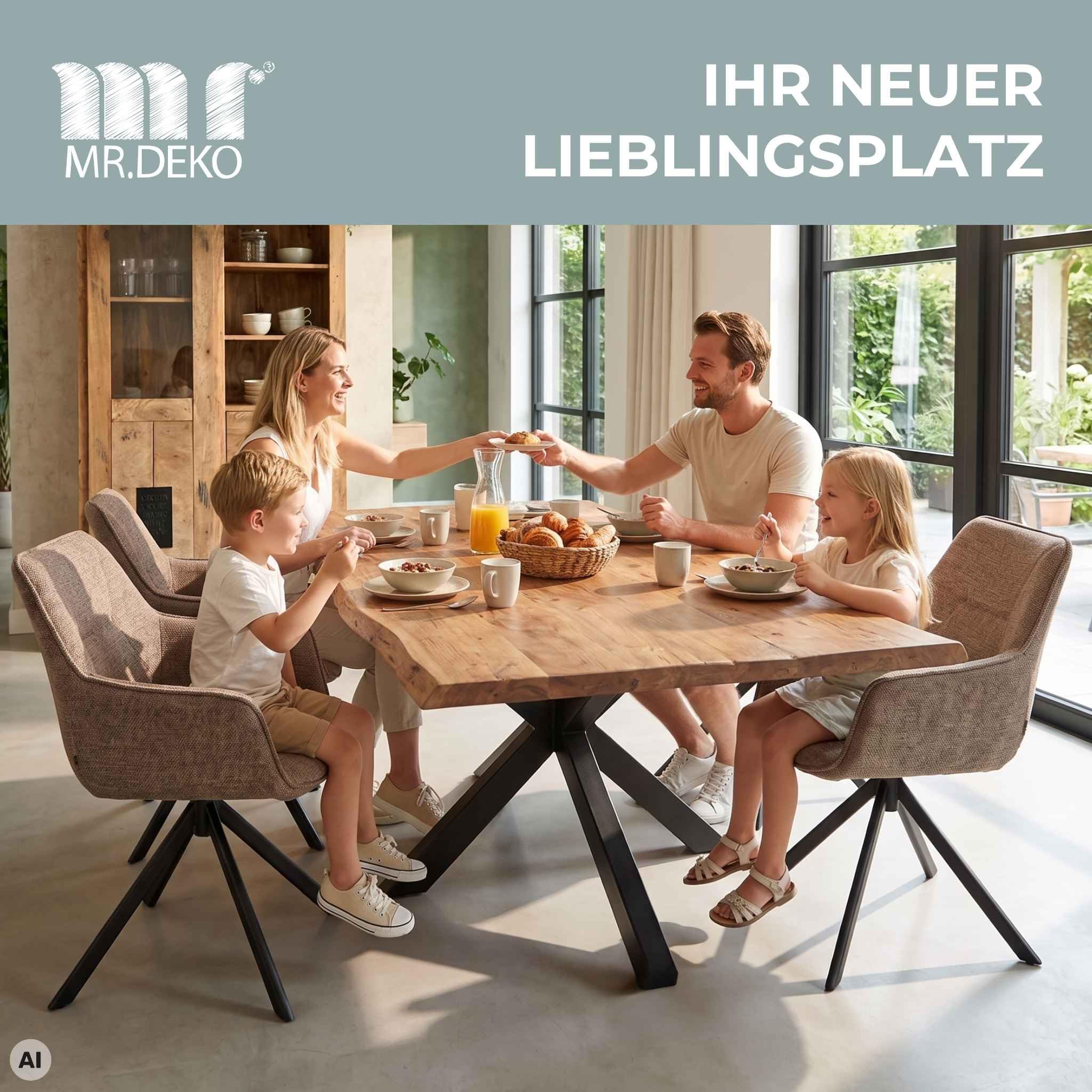 MR. DEKO Esstisch Baumkante Catania | Küchentisch Massiv-Holz 160x90x76cm