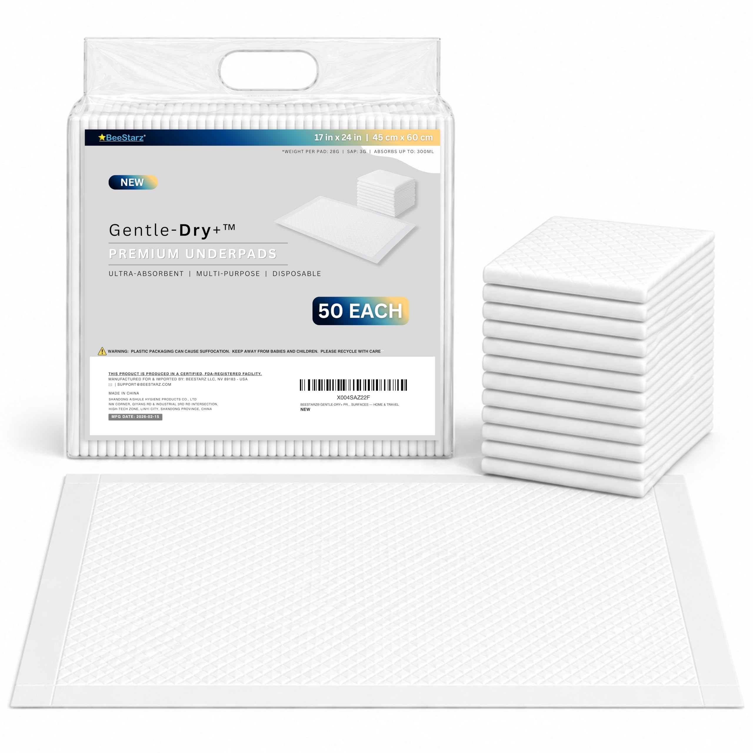 BeeStarz ® Gentle-Dry+™ Disposable Underpads 17” x 24” - changing table pads and covers | Mubboo