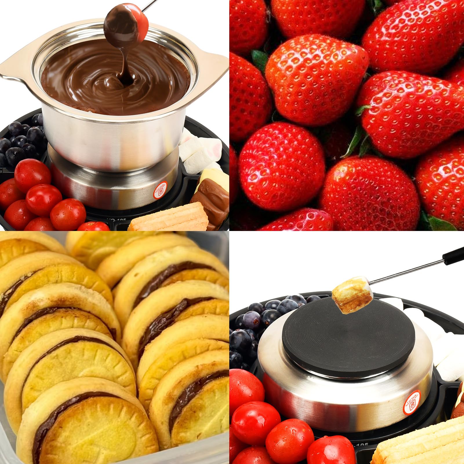 SANGLE SOPFFY - Juego de fondue 2 en 1 y cafetera eléctrica de S'mores – Juego de fondue de queso y chocolate con control de temperatura, bandejas desmontables, juego eléctrico de fondue con 4