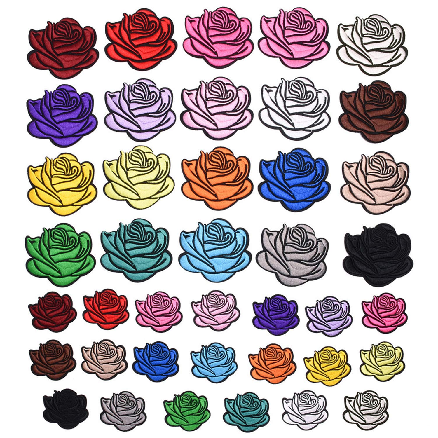 MSCFTFB 40 Pieces Flower Rose Iron on Patches Embroidered Sew on Patch Appliques Large Small Rose Patch for Clothing Jackets Backpack Repairing