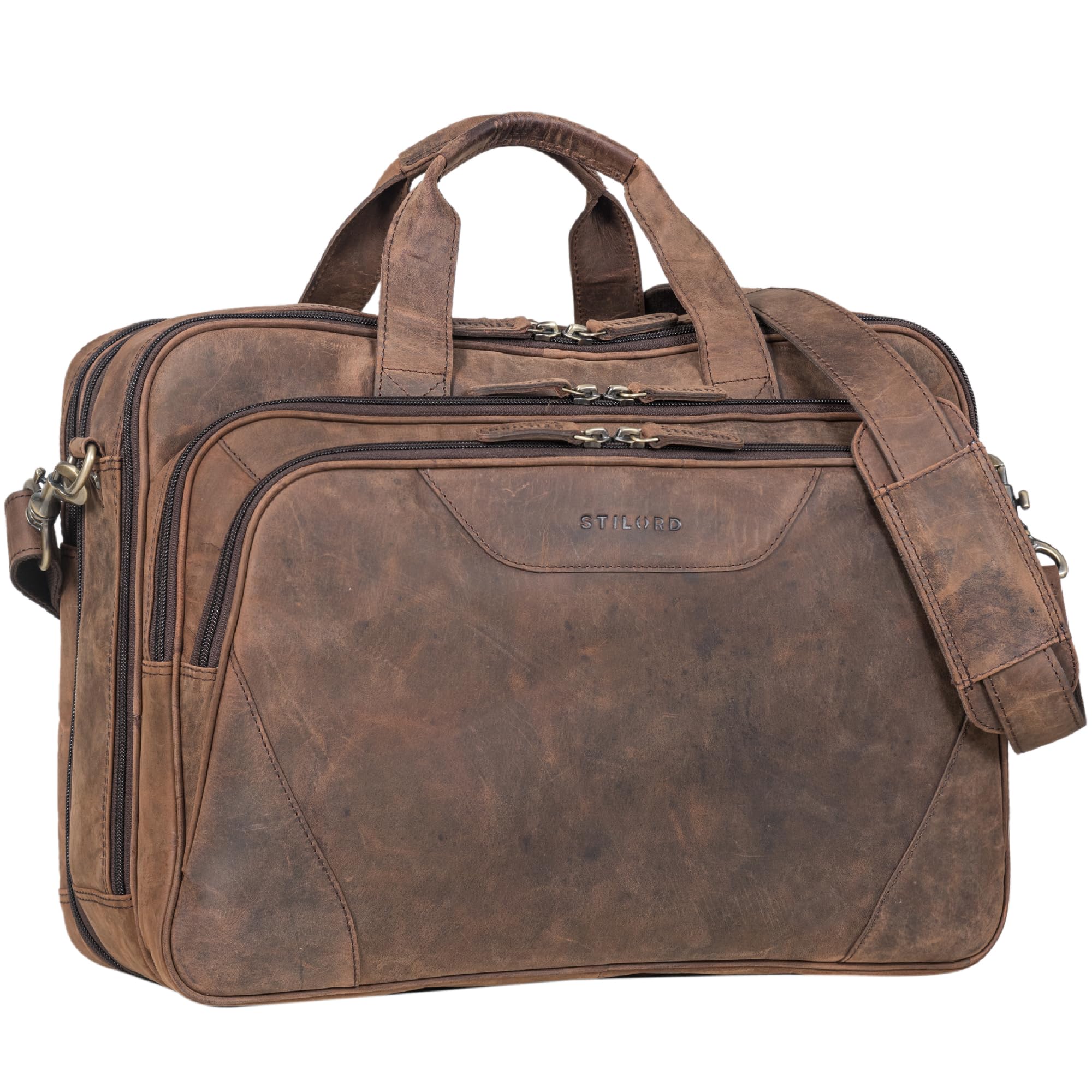 STILORD 'Ansgar' XL Rauleder Aktentasche zum Umhängen für Herren und Damen ideal als Lehrertasche Ledertasche 17-18 Zoll Laptop-Tasche Business oder Ordnertasche Echtleder