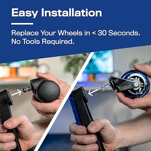 The Office Oasis Original Rollerblade Office Chair Wheels (As Seen On PBS) - Incredibly Smooth & Quiet Casters - Safe for Hardwood Floors & Carpet - Easy Installation with Universal Fit - Set of 5(Blue)