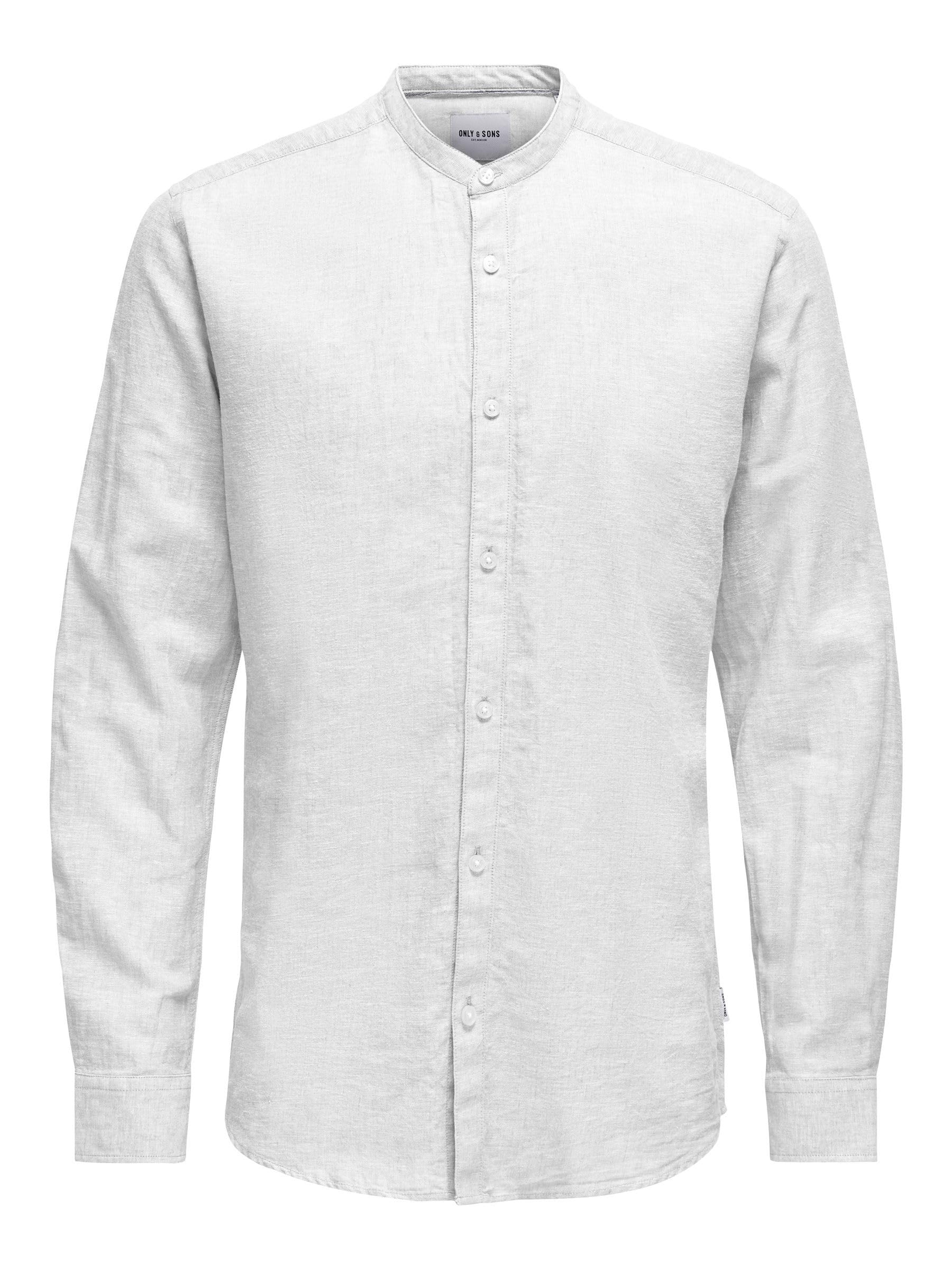 ONLY & SONS Men's Onscaiden LS Solid Linen Mao Shirt Noos Linen Shirt, White, L