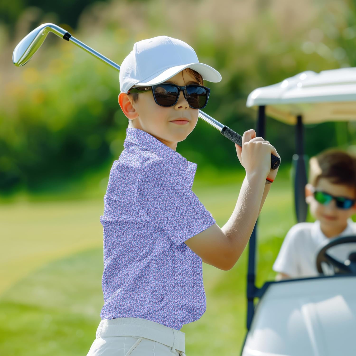 Boys Polo Shirt Short Sleeve Performance Dry Fit Stretch Funny Print Active Casual Collared Golf Shirts for Boy