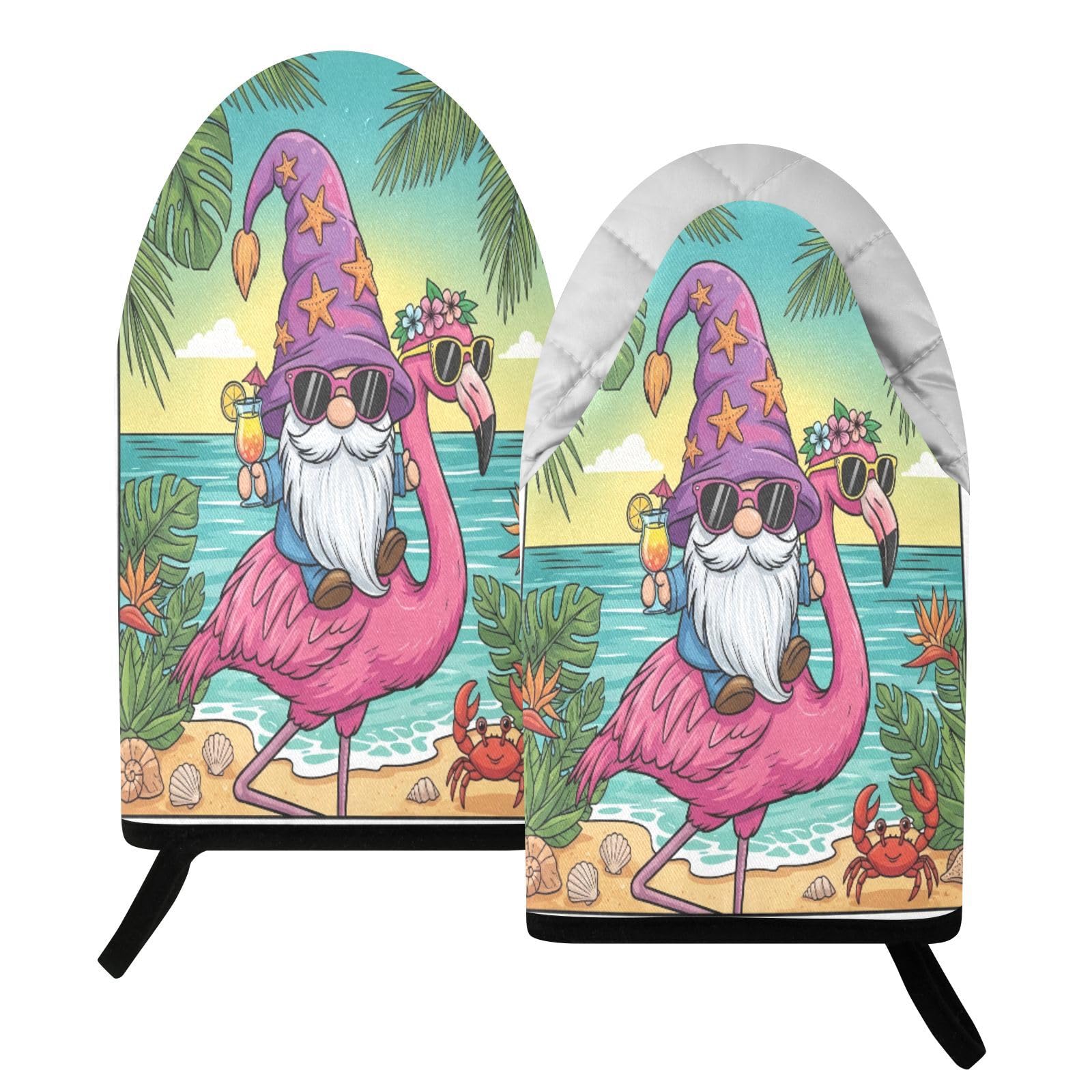 BURSTDDY Flamingo Gnome Oven Mitt,Heat Resistant Kitchen Mitts for Cooking