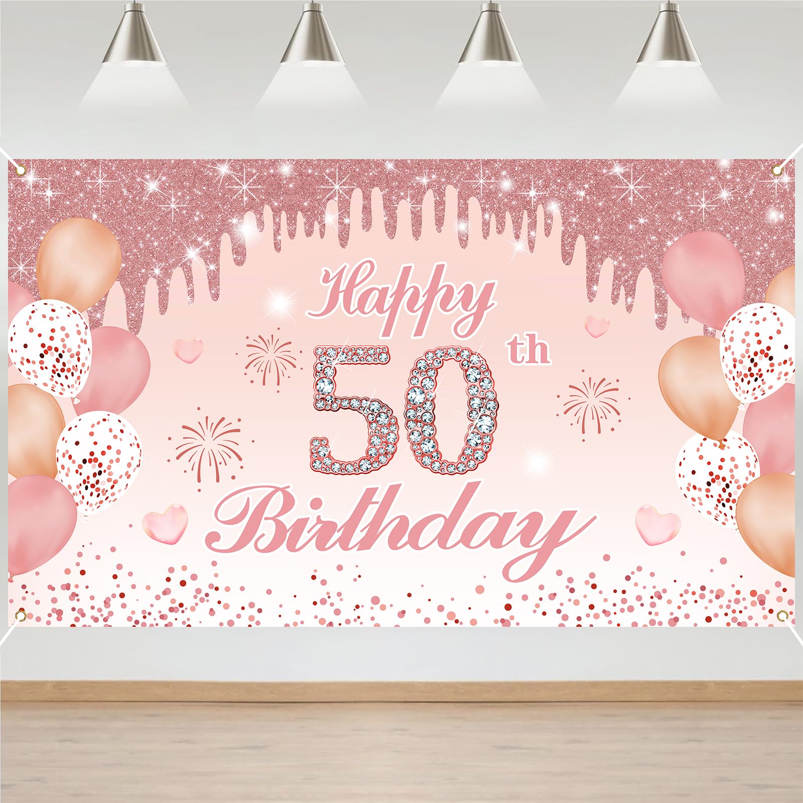 50th Birthday Decorations Door Banner Pink Happy Birthday Banner for Party Backdrop for Women Home Outdoor Cover Party Decoration Supplies Poster — image 1