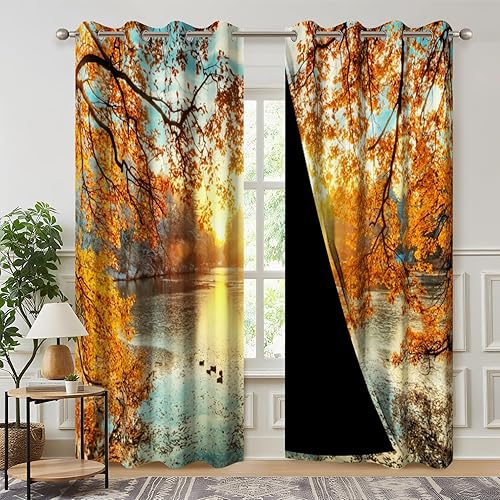Miniatura 18 de Cortinas opacas de cascada con estampado 3D de ventana de paisaje natural, cortinas para sala de estar, panel de cortina de río con ojales aislados