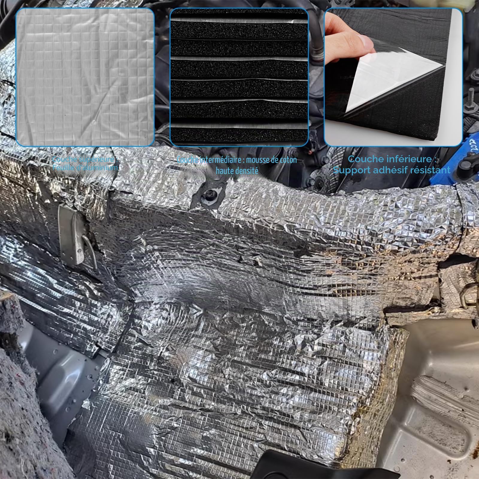 12 pièces de plaques Alubutyl de 400 * 250 * 5 mm, natte d’isolation, résistante au feu et à l’eau, anti-vibration, autocollante pour la protection acoustique et l’isolation thermique dans les
