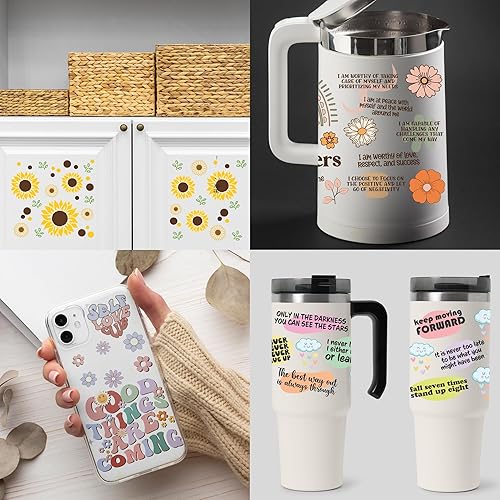 Miniatura 7 de UV DTF - Transferencia de vaso de vidrio de 16 onzas, se puede frotar en la transferencia para manualidades, calcomanías de taza, 9 hojas