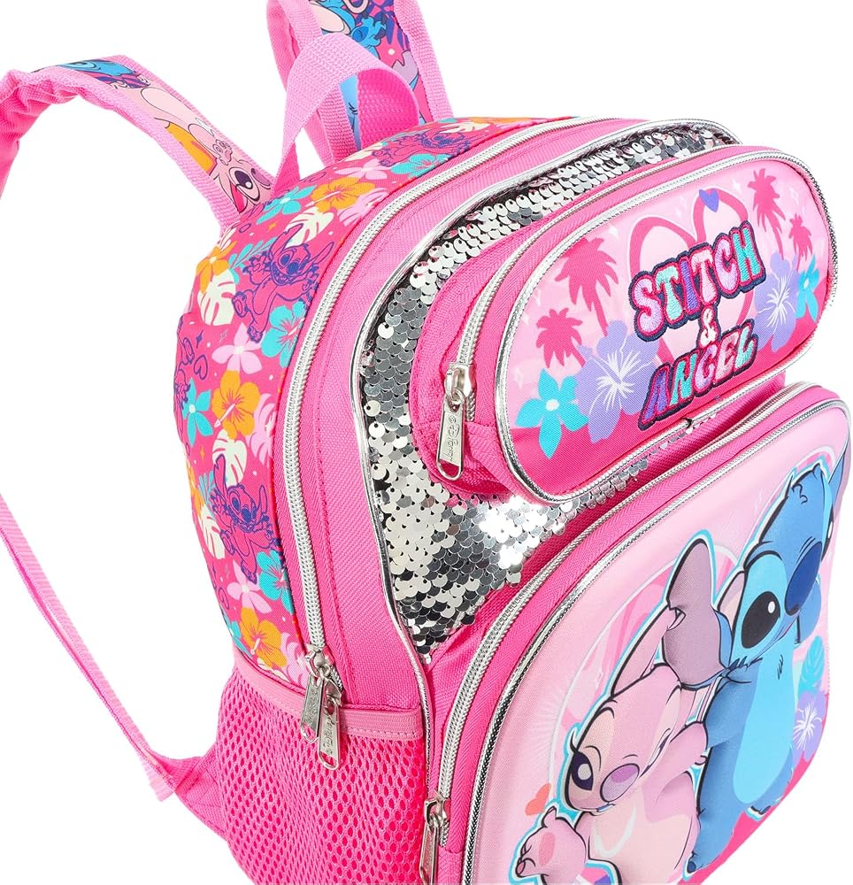 Stitch Schulrucksack Für Kinder – Rosa, 25x20x29 Cm, Aus Polyester, Mit Reißverschluss, Offizielles Disney-Produkt