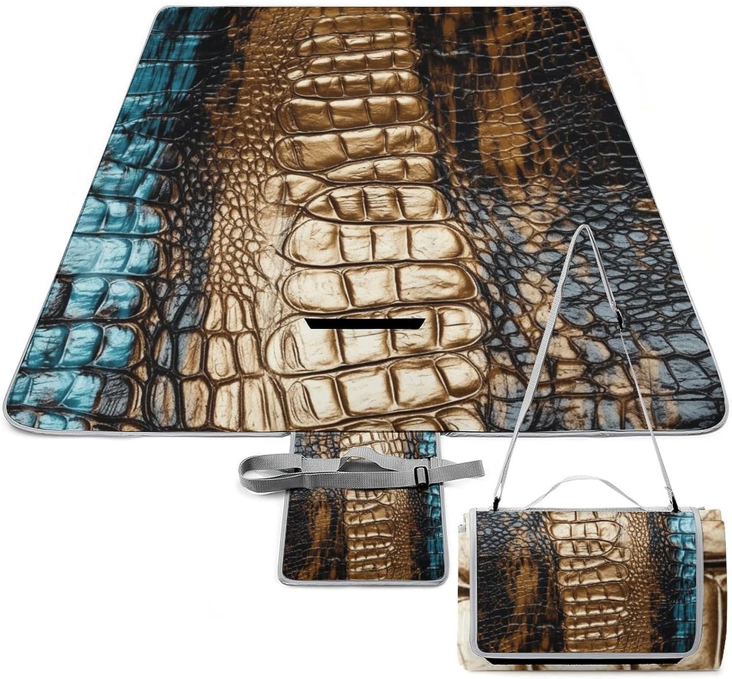 Animal Skin Pattern Waterproof Picnic Blanket 58.3''x58.3'',Portable and Foldable Picnic Mat with Handle,Outdoor Blankets for Lawn Park Beach Travel