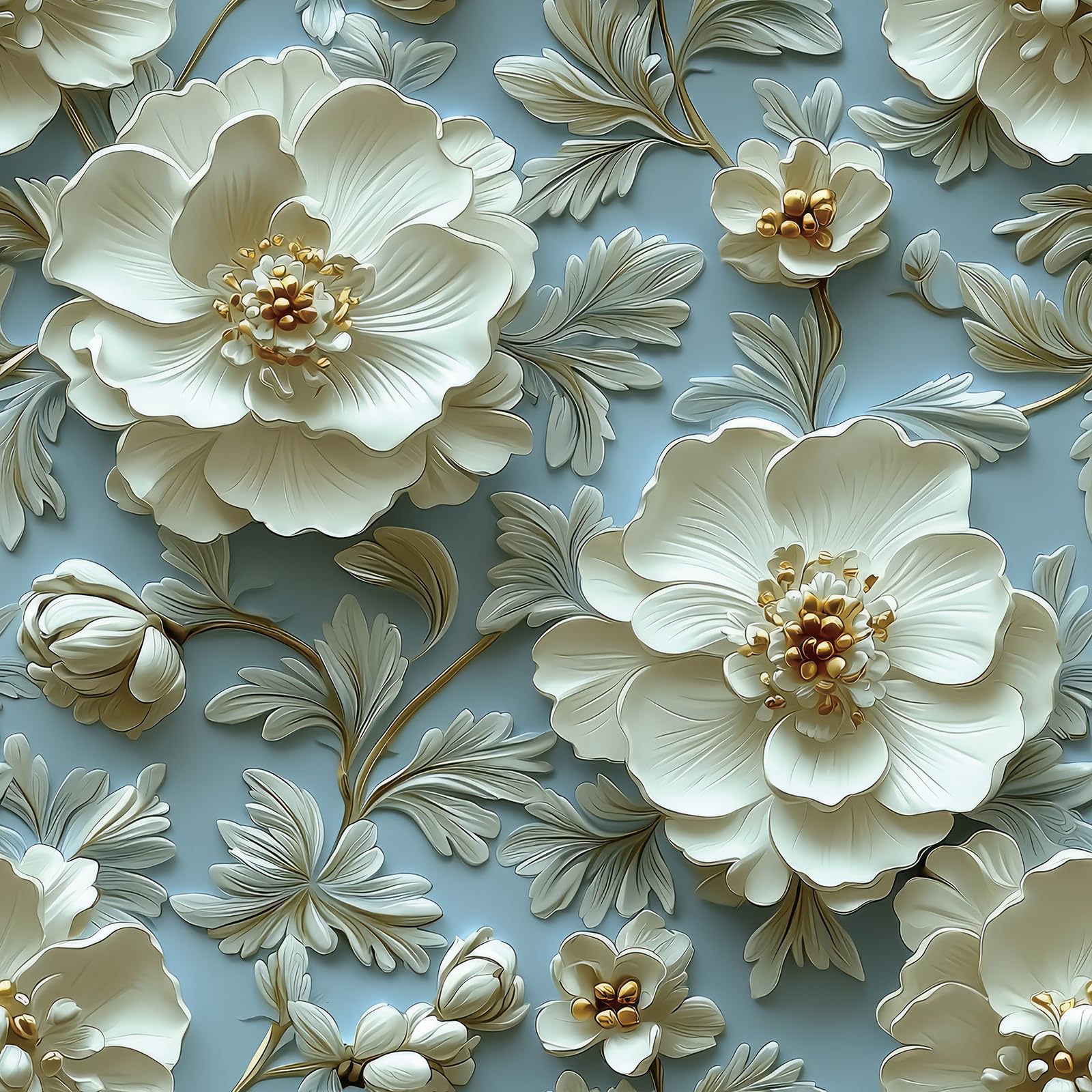 Papel tapiz de flores blancas 3D decorativo para cambiar el aspecto del baño