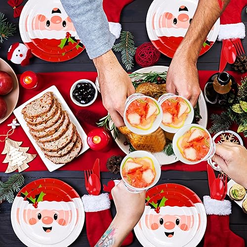 Miniatura 6 de Whaline Juego de vajilla de fiesta de Navidad de 125 piezas, platos de papel de Papá Noel de 7 y 9 pulgadas, 6.5 pulgadas, cinturones de Papá Noel,