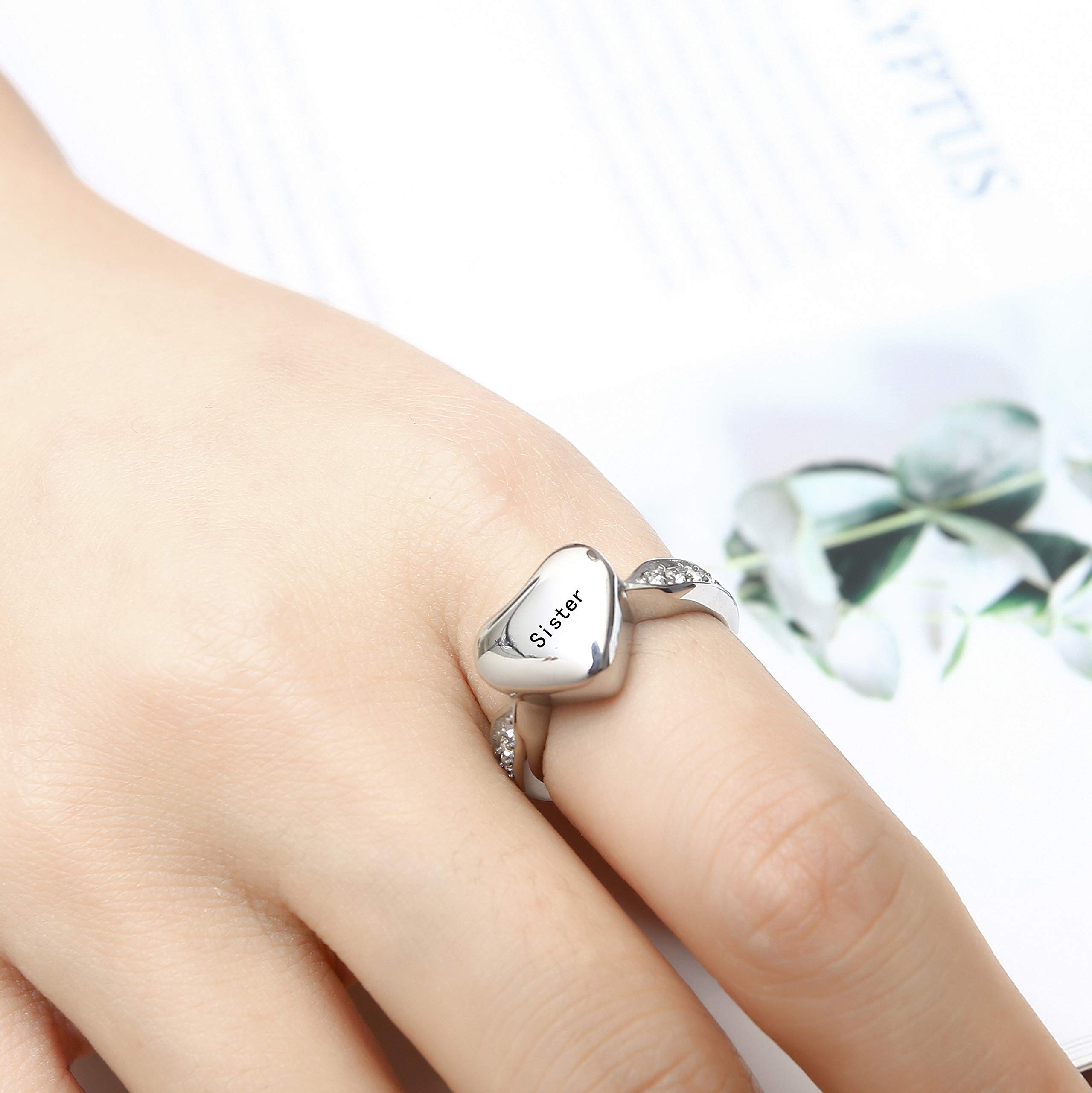 Muyuer Heart Cremation Urn Ring Hold Loved Ones Ashes for Funeral Keepsake Gift Memorial Jewelry (Sister, 6)