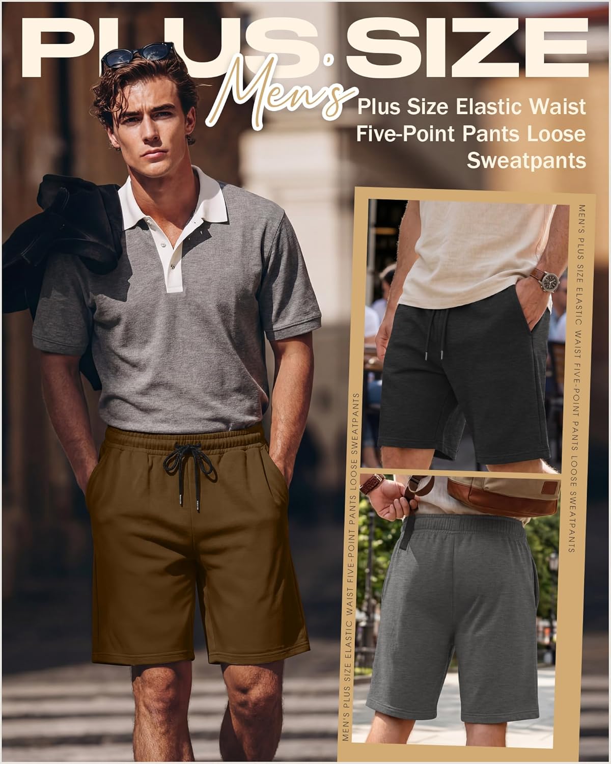 Evervibe 5 Pack Men's Big and Tall Sweat Shorts 9" Drawstring Elastic Waist Bermuda Casual Athletic Workout with Pockets