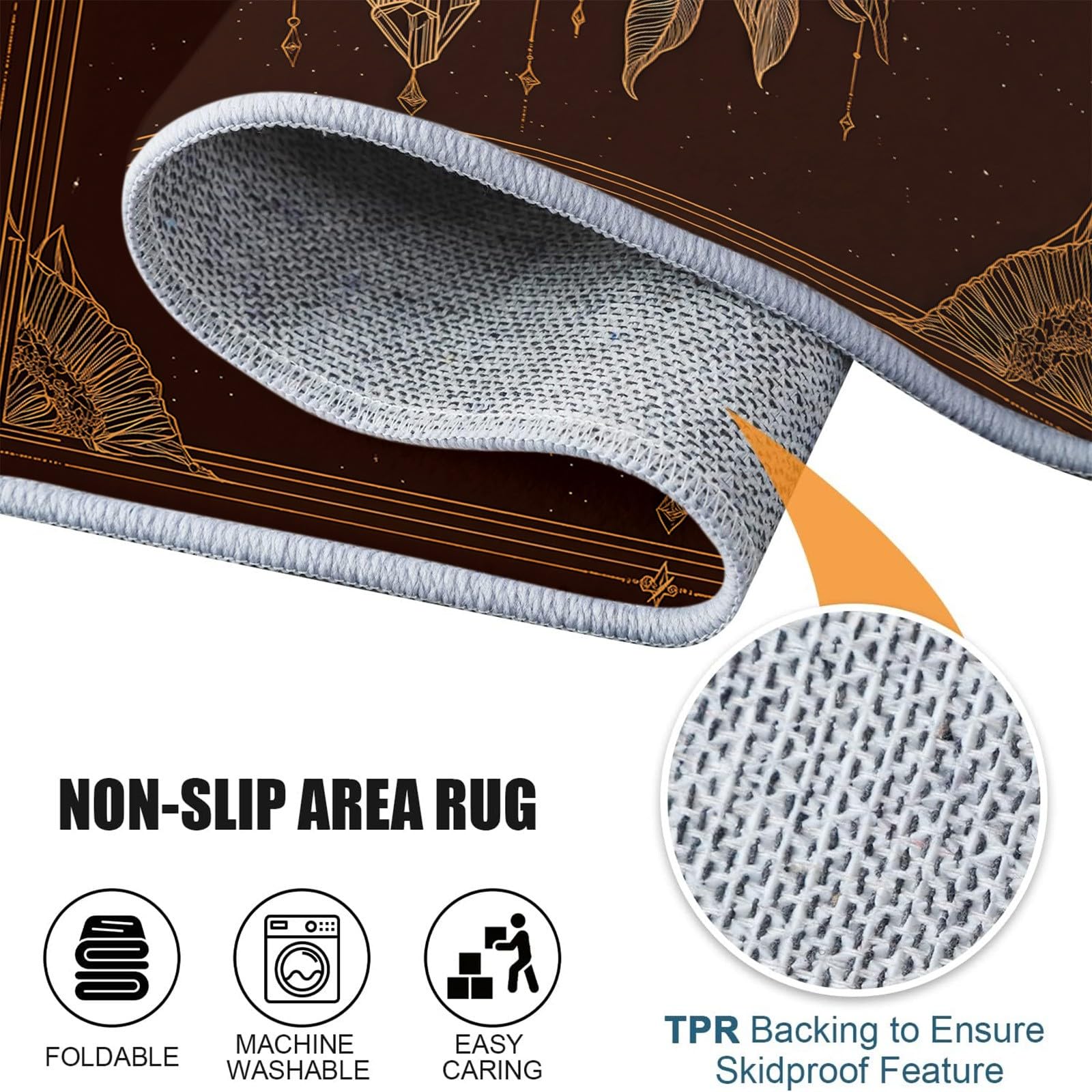 Tapis Salon Rond 150 cm Tapis Rond Cristal Lune Et Attrape-Rêves Dessinés À La Main, Moquette Ronds Lavable Noir - pour Chambre et Salle à Manger Doux Antidérapant Anti-peluche Runner de Couloir