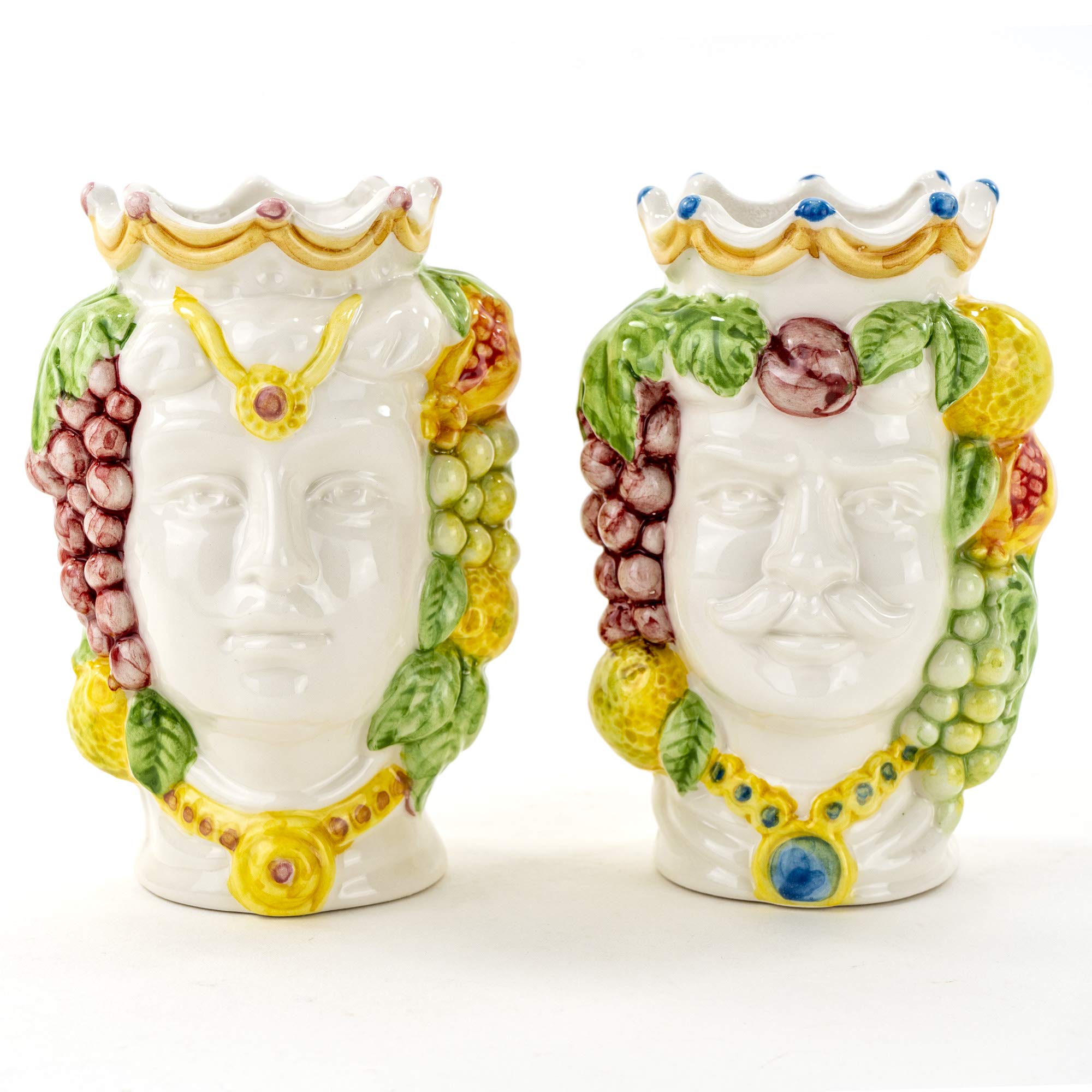 Coppia Teste Di Moro Caltagirone Ceramica Siciliana - Vasi Artigianali 30 Cm - Foto 3