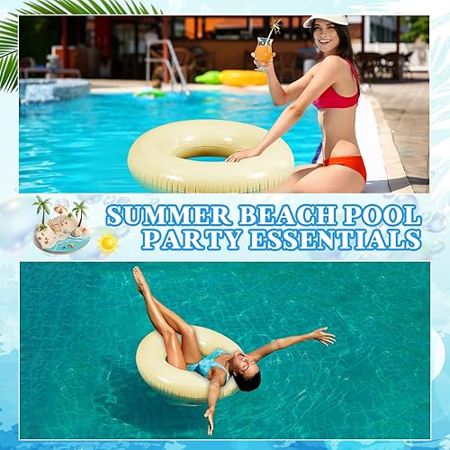 Miniatura 4 de 6 flotadores inflables de piscina de 24 pulgadas, tubo de natación a granel, flotadores de piscina para decoración de fiesta en la playa, mujeres y
