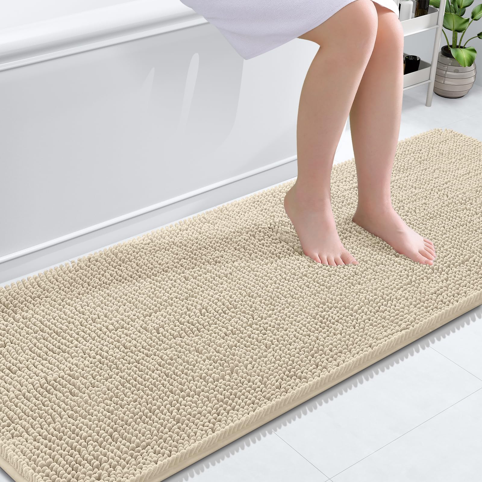 OLANLY Bathroom Runner Rugs 70x24, Extra Soft Absorbent Chenille Bath Rugs | Sand, Quick-Drying Rubber Backing, Machine Washable Long Bath Mat for Bathroom Floor, Tub and Shower, Home Decor Accessories