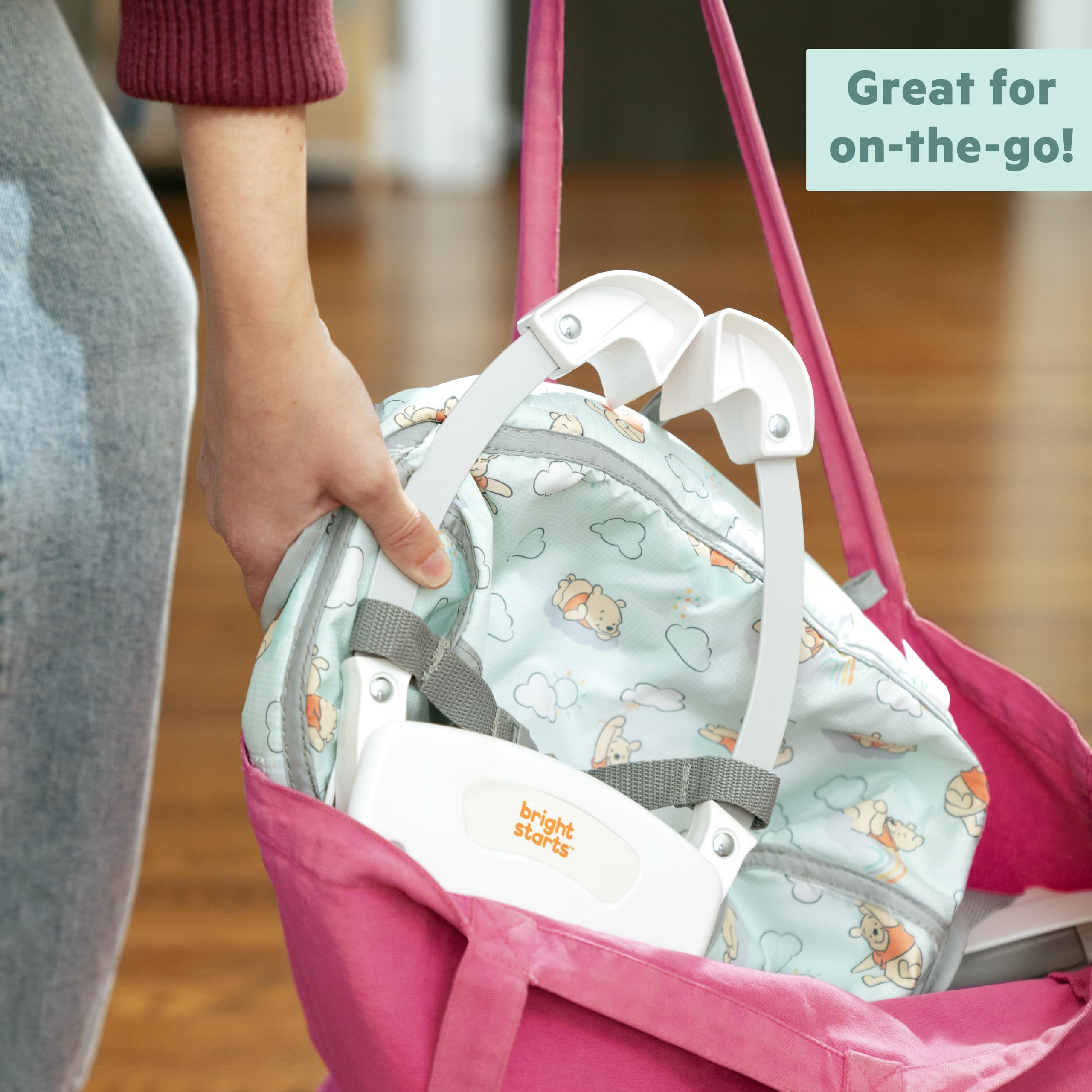Bright Starts Sauteur de Porte pour Bébé Disney Winnie l'Ourson, Siège Sauteur Suspendu avec Chaîne Réglable, Hauteur Ajustable, Fixation Sans Outils, Léger & Portable, Pour Bébé 4-Jusqu'à 12 kg