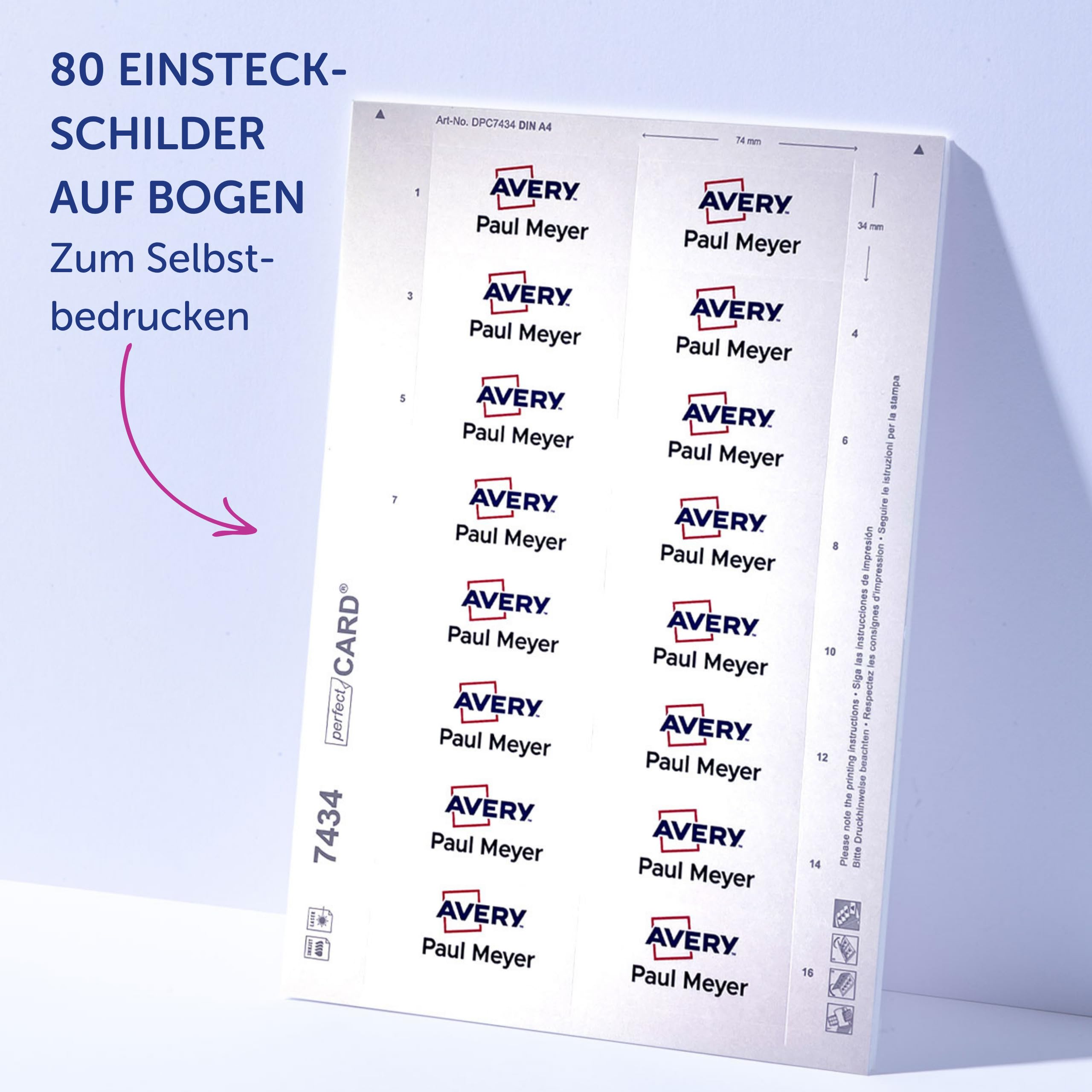 AVERY Zweckform polar35 Namensschilder 20 Stück (80x34mm, 20 Schilder mit Magnet, verdrehsicher, mit blanko Einsteckschildern zum Bedrucken, magnetische Namensschilder für Kleidung) edelstahl matt