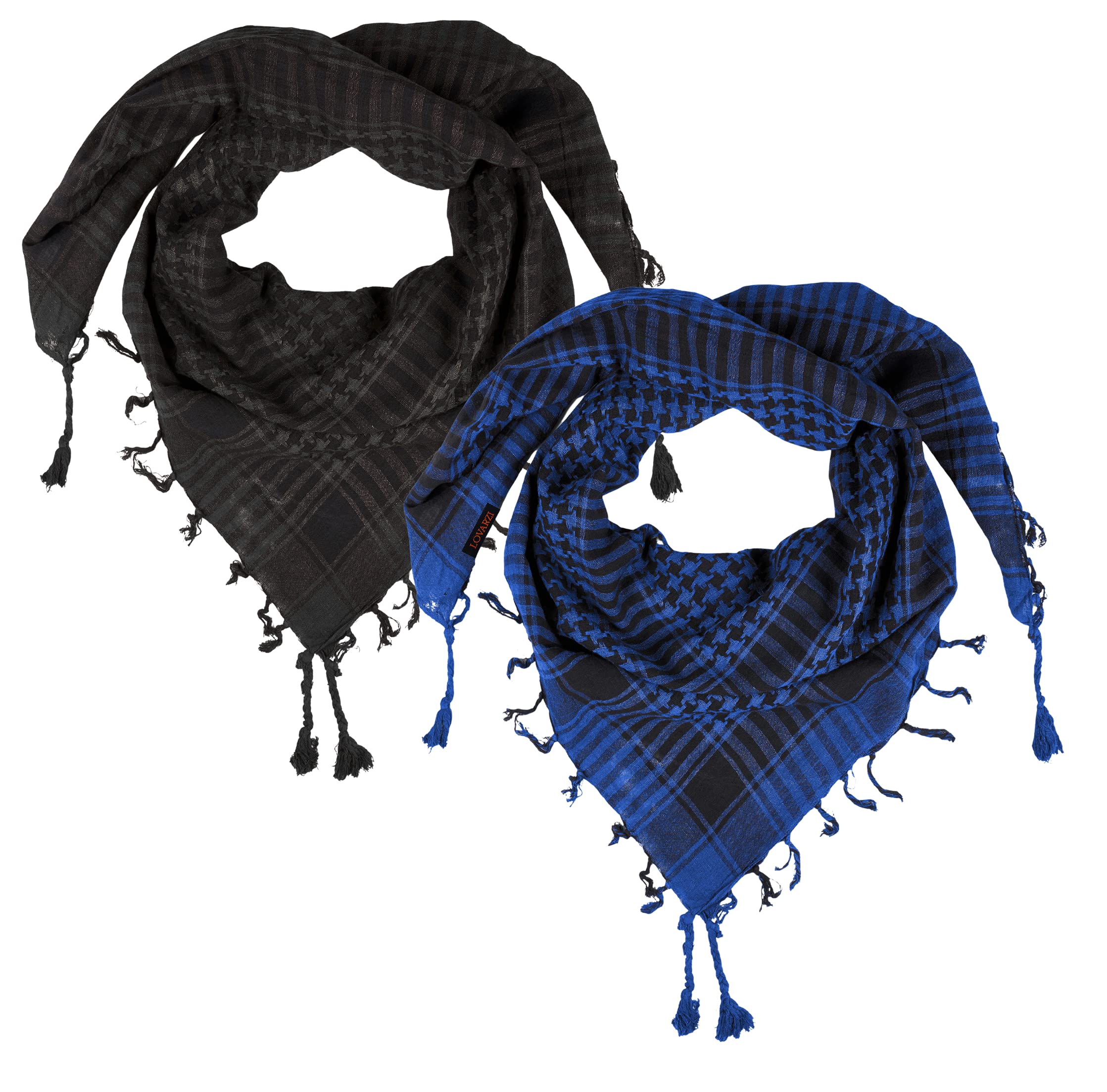 LOVARZI Shemagh Desert Scarf - Set of 2: Royal Blue & Black Cotton Neck Scarf - Military Army Tactical Gear - Keffiyeh Scarves for Men and Women