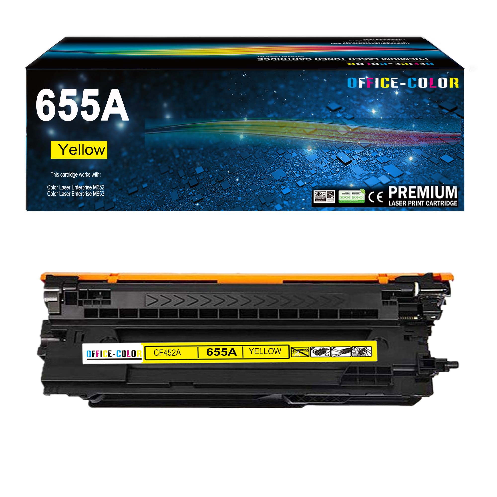 655A Yellow Toner Cartridge Replacement for HP 655A CF452A for HP Color Laser Enterprise M652, M653 M681,M682 Series