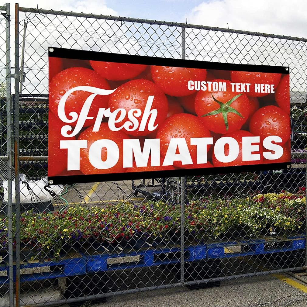 Custom Vinyl Banner Multiple Sizes Fresh Tomatoes Restaurant Cafe Bar Bistros & Caf S Outdoor Weatherproof Industrial Yard Signs 4 Grommets Personalized Text Here 16x40Inches