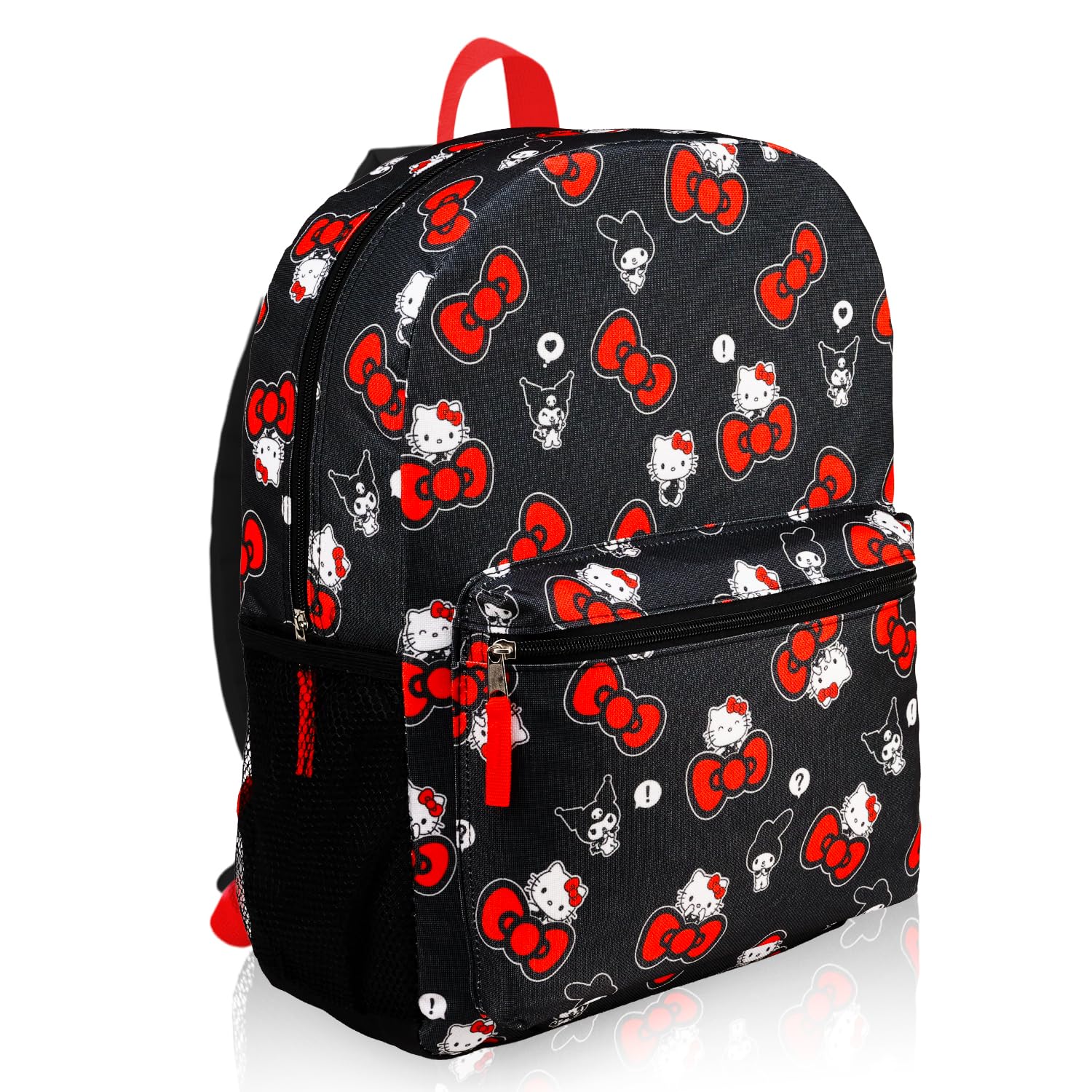 Hello Kitty Mochila para niñas – Paquete con mochila escolar Hello Kitty de 16 pulgadas con bolsillo frontal más botella de agua, calcomanías, más | Mochila Hello Kitty para la escuela
