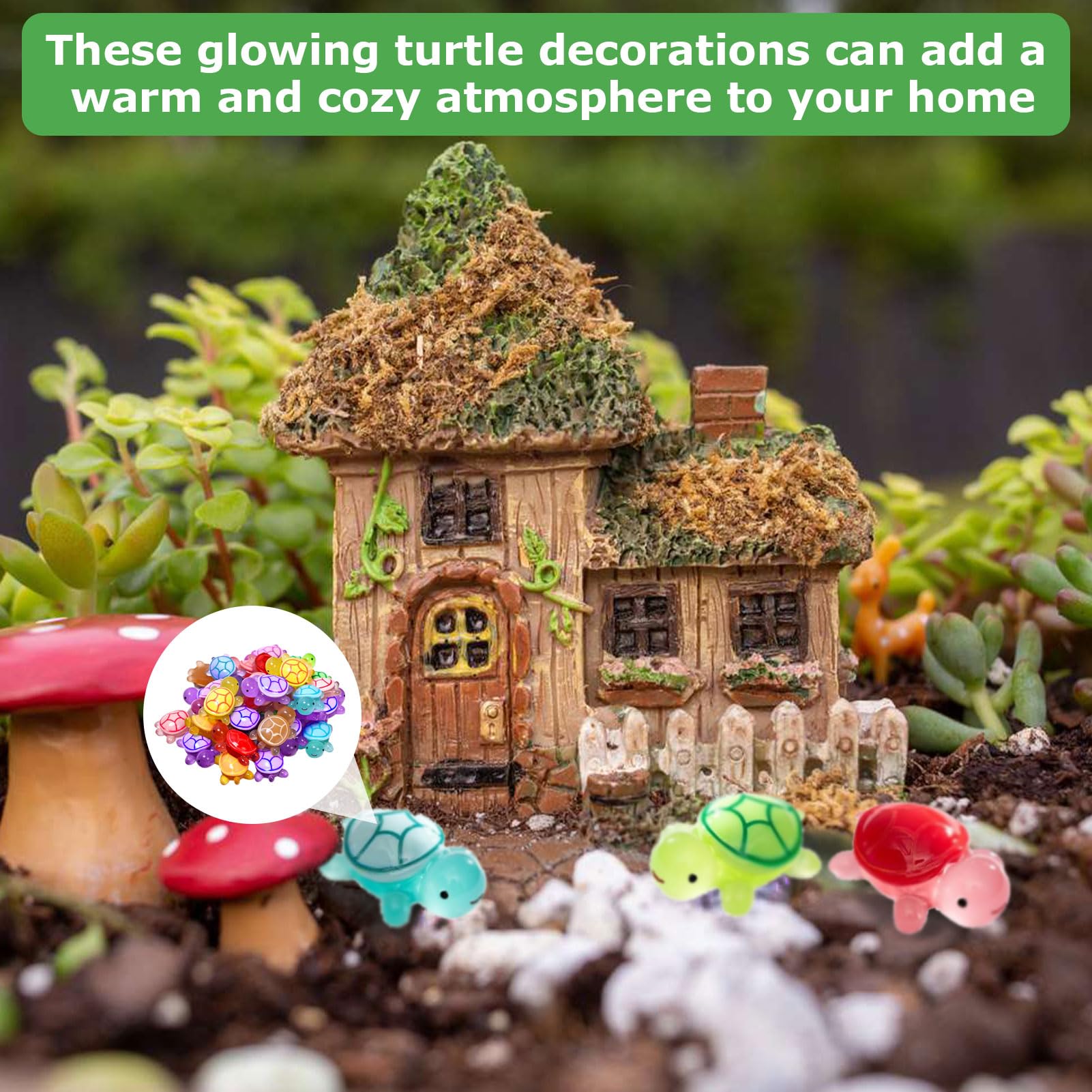 60 Stück Mini Leucht-Schildkröten Aus Harz – Für Deko, DIY, Garten, Micro-Landschaft, 2,3x0,9 Cm