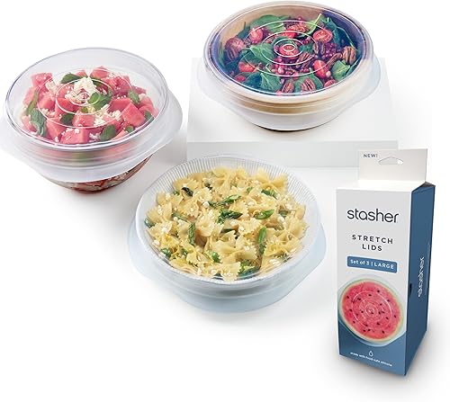 Stasher Premium Reusable Silicone Stretch Lids, Clear, Lids, Airtight Seal, Food Container Covers, BPA Free, Leak-free, Dishwasher Safe, Microwave