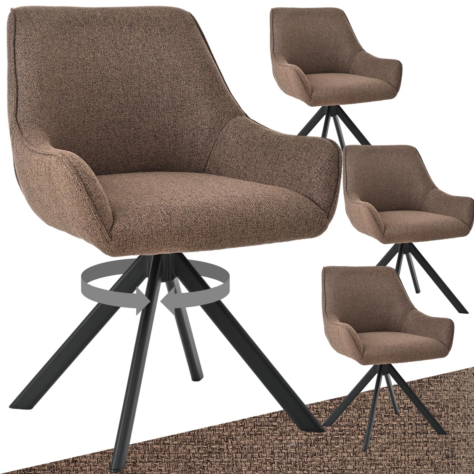 Juego de 4 sillas de comedor giratorias con reposabrazos, giratorias 360°, sillas tapizadas de lino, modernas, giratorias, con estructura de metal y respaldo para comedor, salón, oficina