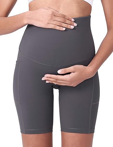 Miniatura 4 de POSHDIVAH - Pantalones cortos de yoga para embarazadas, cubren la barriga, pantalones deportivos cortos para correr, hacer ejercicio y el verano,