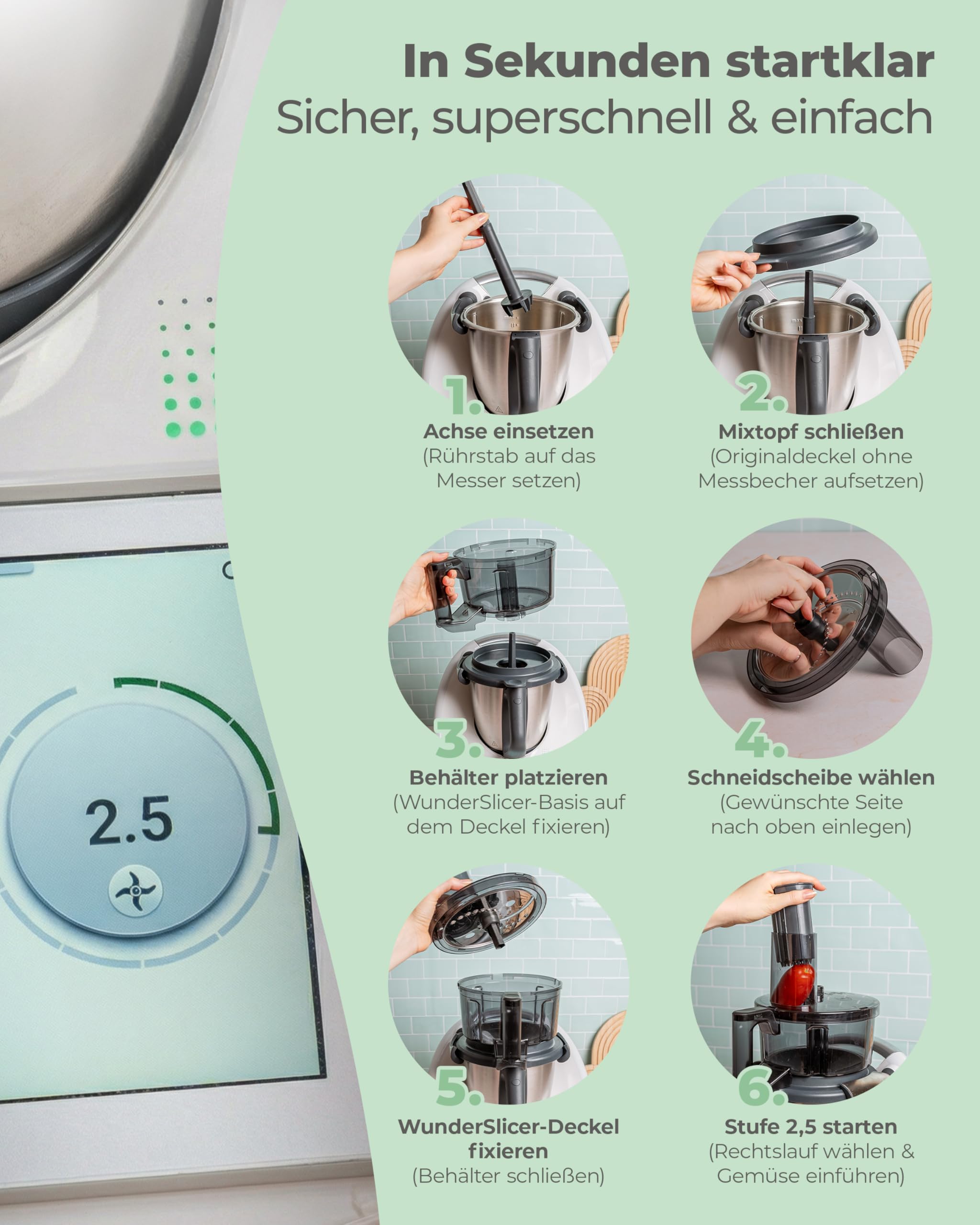 Wundermix - WunderSlicer® V2 Gemüseschneider für TM6, TM5 | Gemüse & Obst schneiden & raspeln im Thermomix, innovative Küchenhilfe, Made in Germany