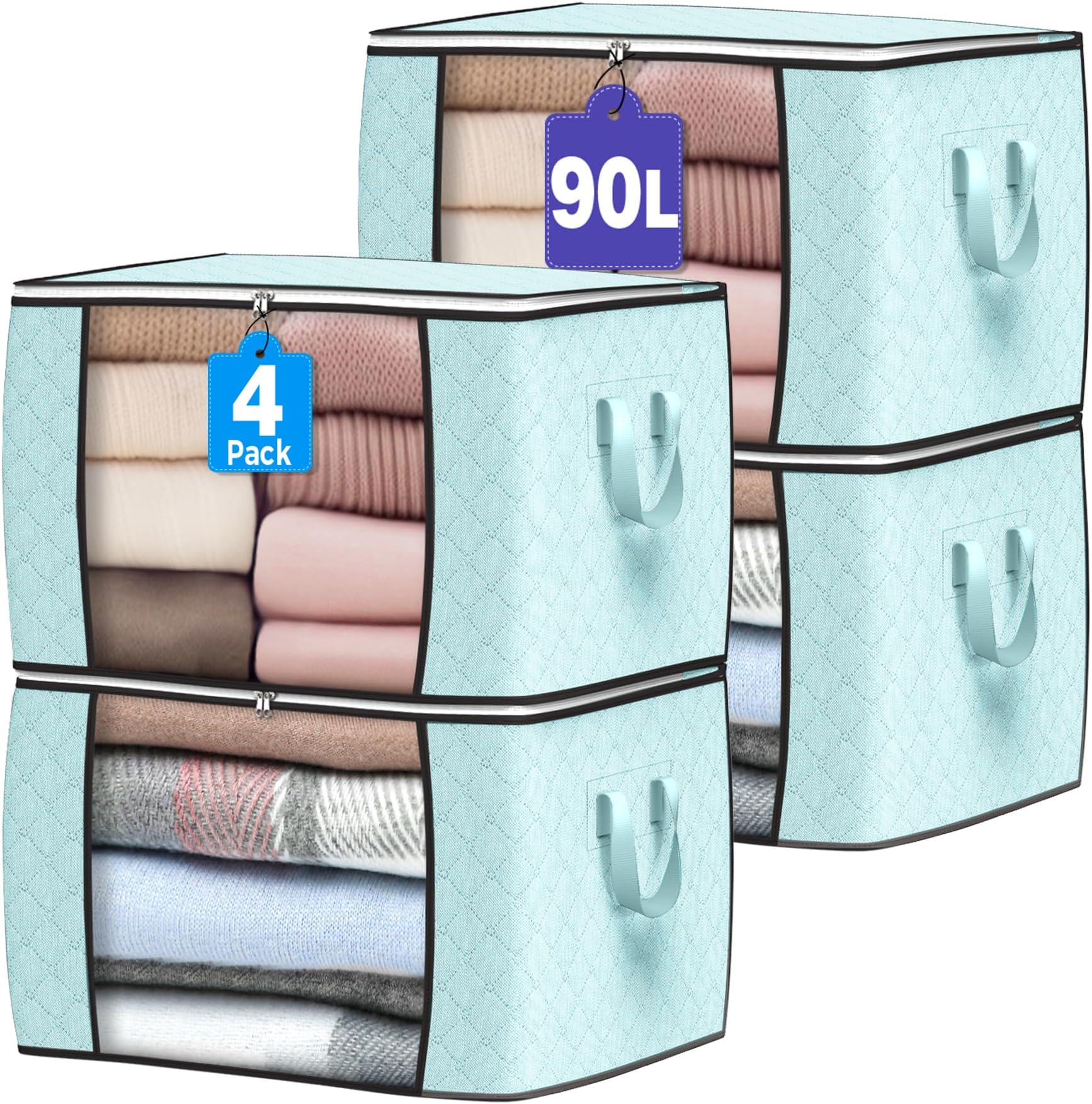 90L Large Storage Bags, 4 Pack Clothes Storage Bins Closet Organizers