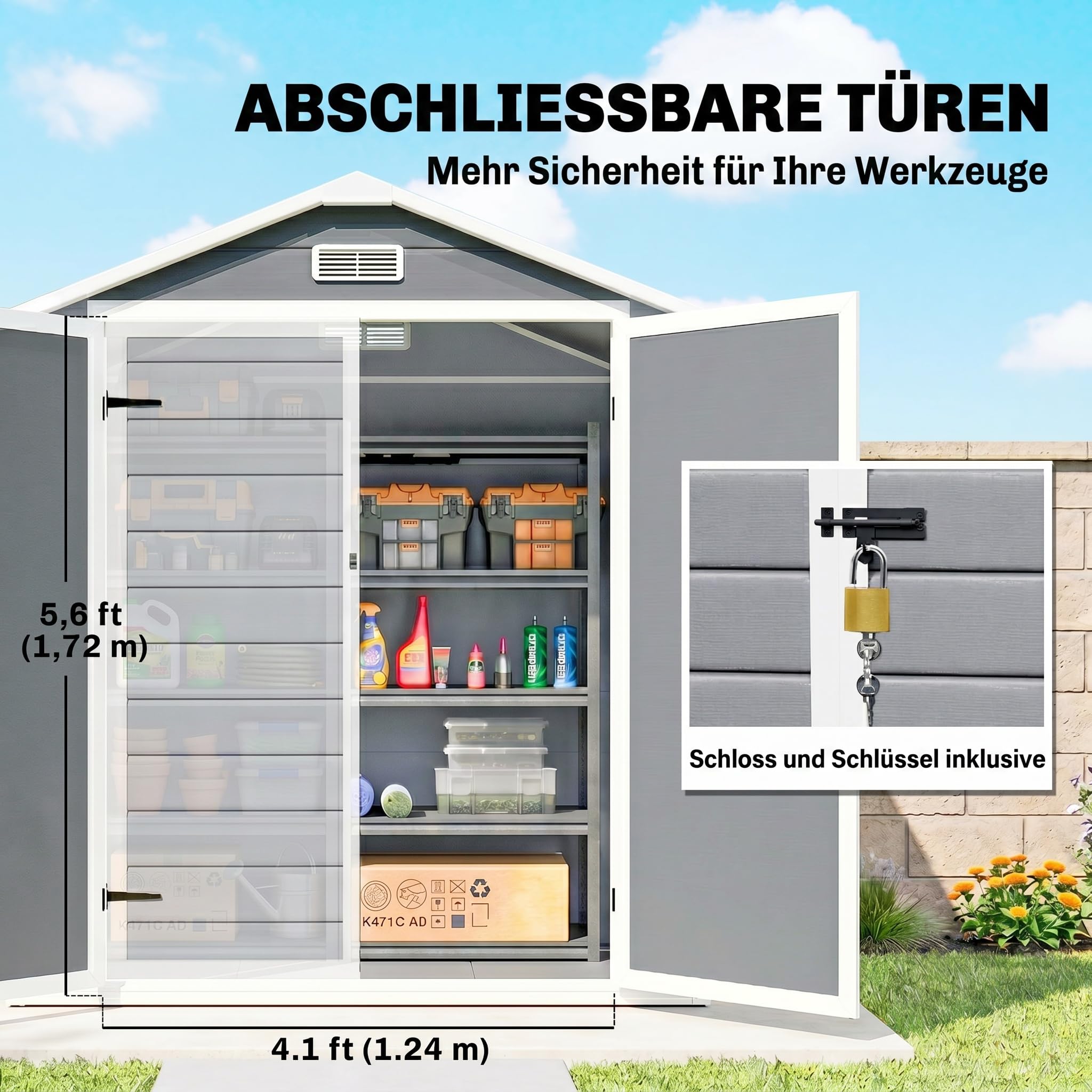 Outsunny Gartenhaus Kunststoff 2,12 m² 183x134x210 cm Satteldach Fenster