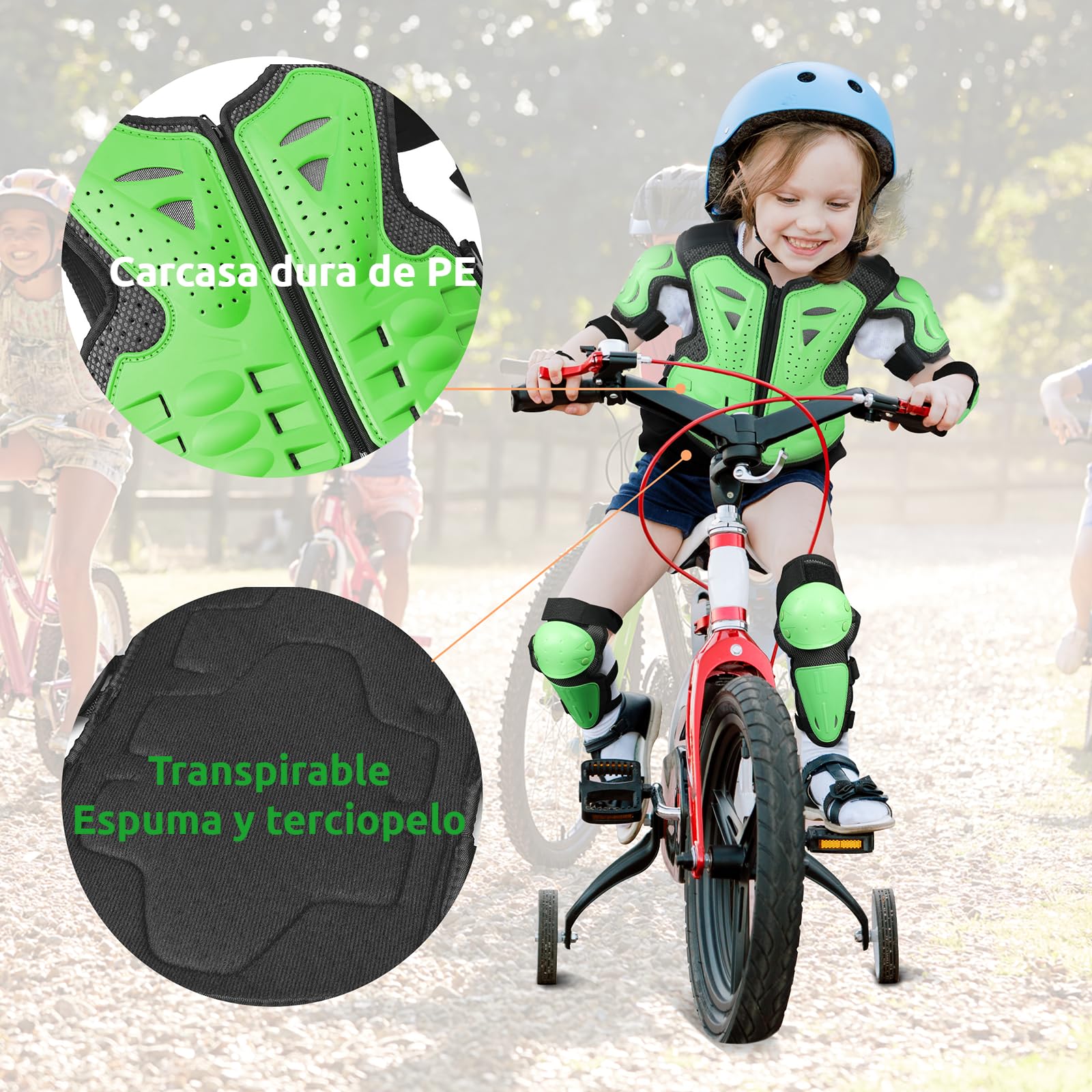 Armatura Moto per Bambini,JUSTDOLIFE 5 Pezzi Set di Armatura da Moto Protezione di Motocross per Bambini Ginocchiere Traspiranti Gomito Pettorina per Tutti I Terreni Ciclismo Sci Pattinaggio
