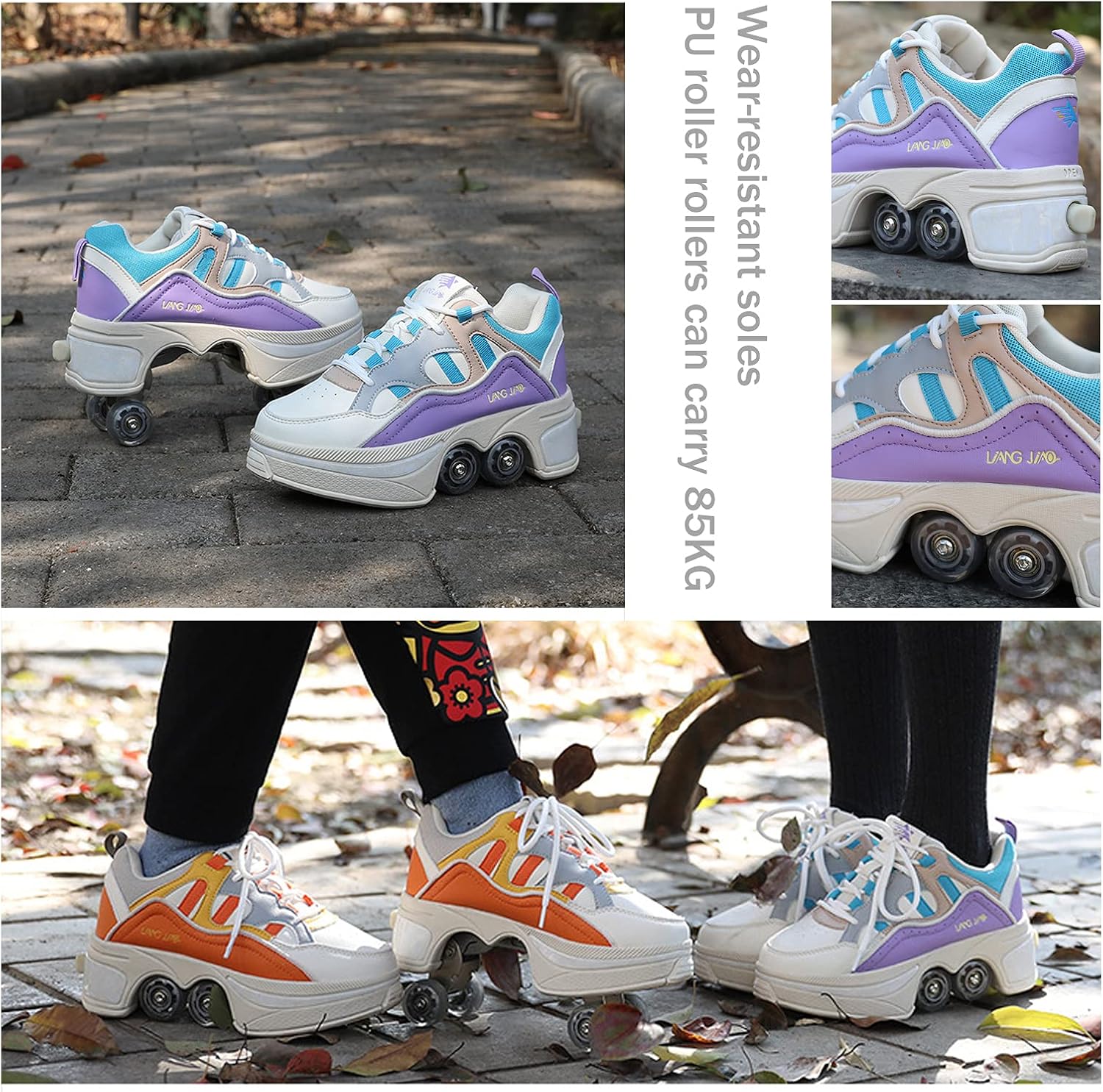 Roller Skates/2 in 1Multifunctional Roller Skates Shoese/Deformation Invisible Roller Skate Automatic Walking Shoes.Suitable for Outdoor Sports Roller Skates for Boys, Girls and Adults