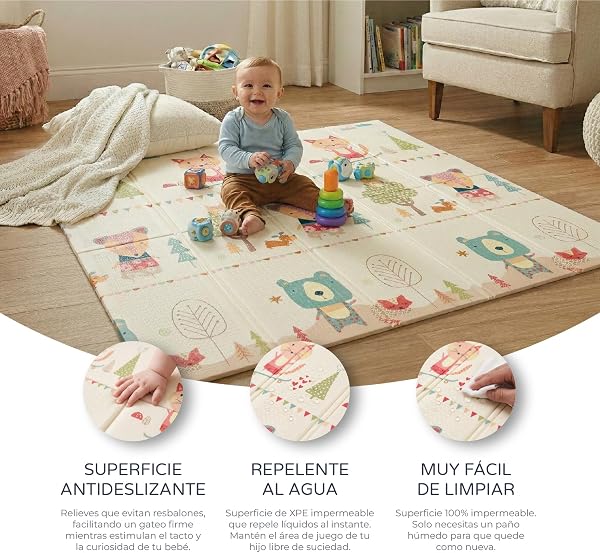 MS Fancy - Alfombra de Juegos para Bebé 180x200 cm - Doble Cara, Tapete Muy acolchado (1.5 cm Grosos), Plegable y con Bolsa de transporte - 3