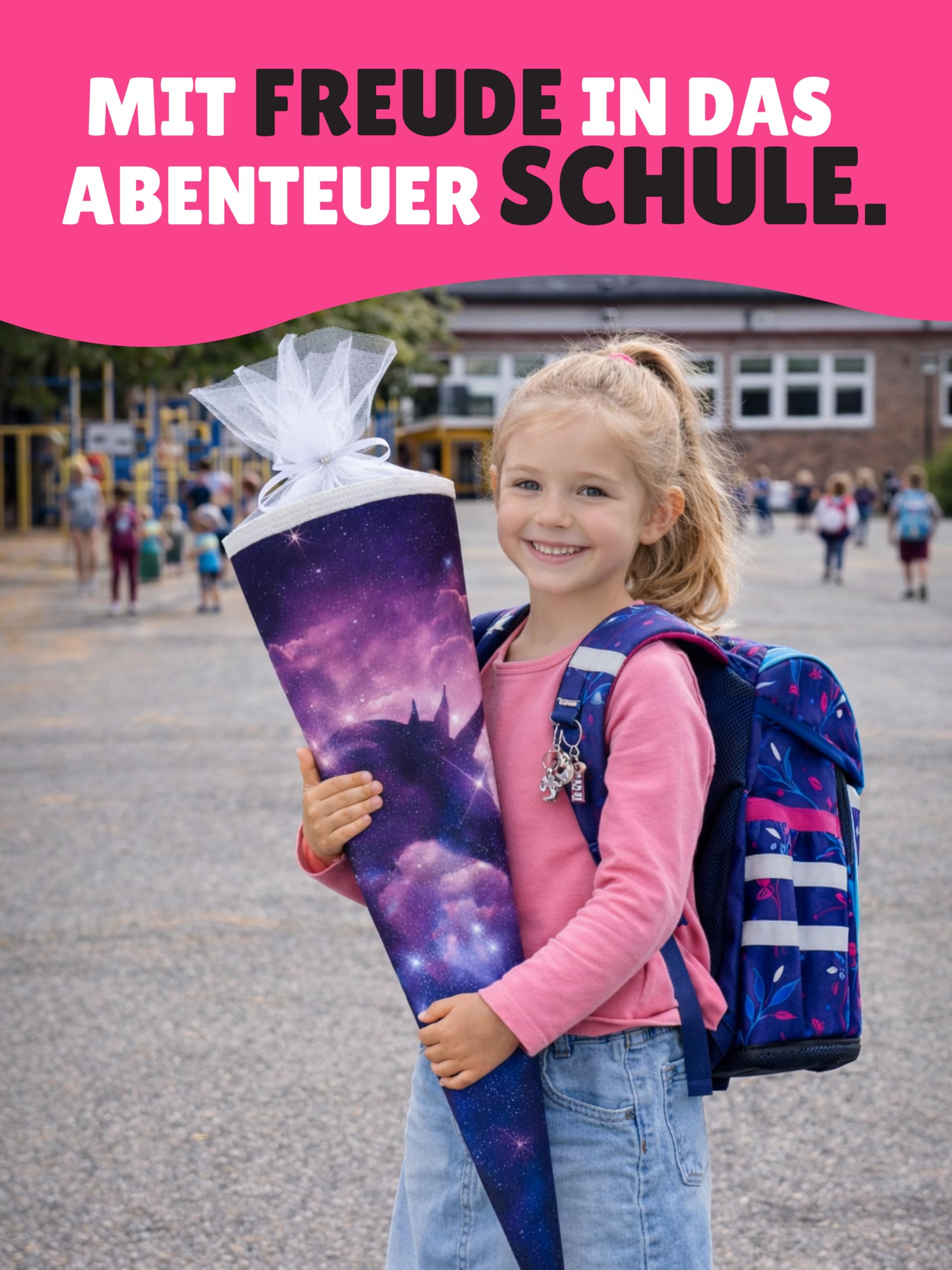 Familando - McNeill Ergo Complete Schulranzen Set - 10-teilig - Lilly Einhorn/Unicorn - Ergonomisch & 3-Fach verstellbar - 1150g leicht mit 20L Volumen & Reflektoren - Für Grundschule ab 1. Klasse