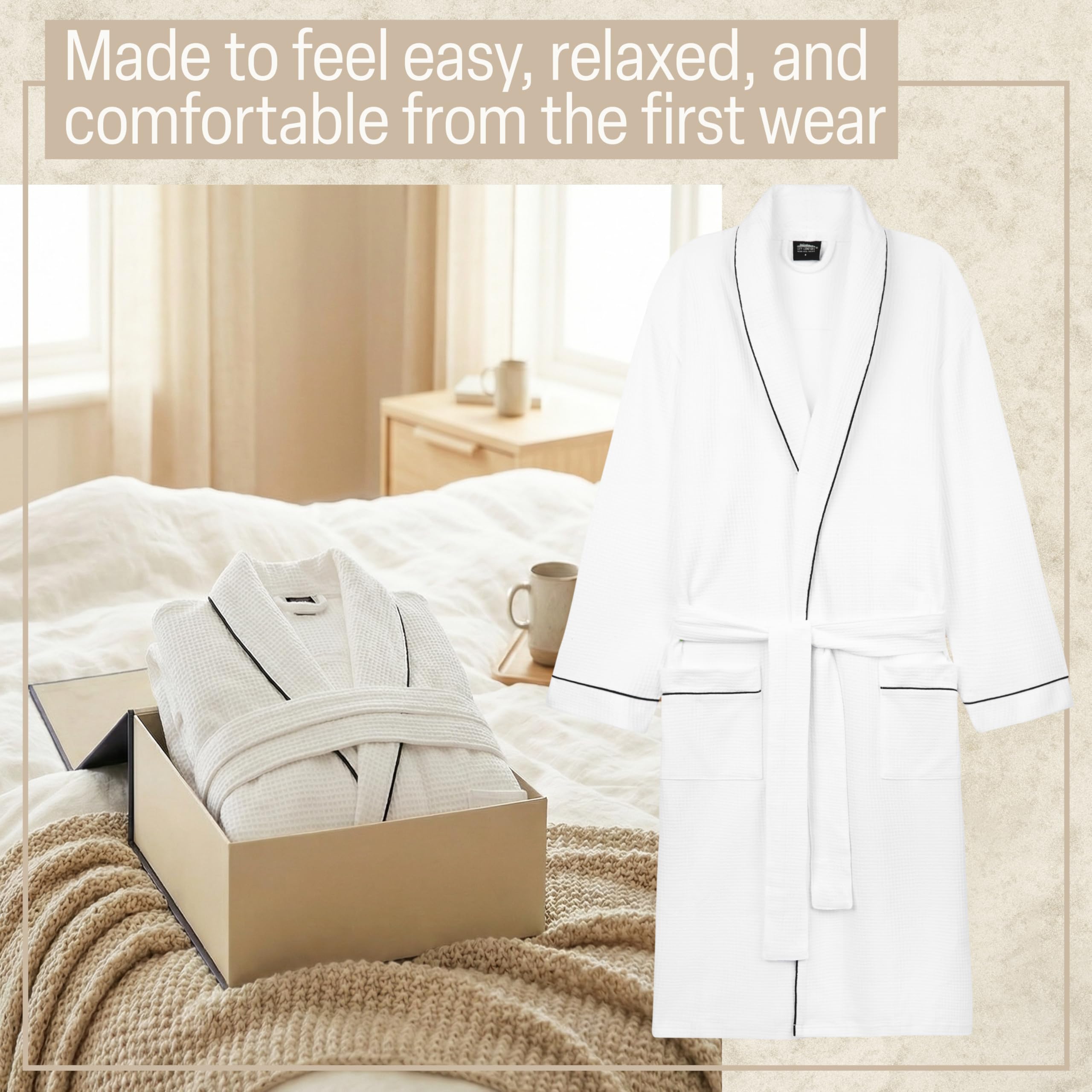 Get Trend Peignoir de Bain Femme et Ados S–2XL, Léger et Gaufré Robe de Chambre avec Ceinture, Voyage Accessoires, Cadeau Femme
