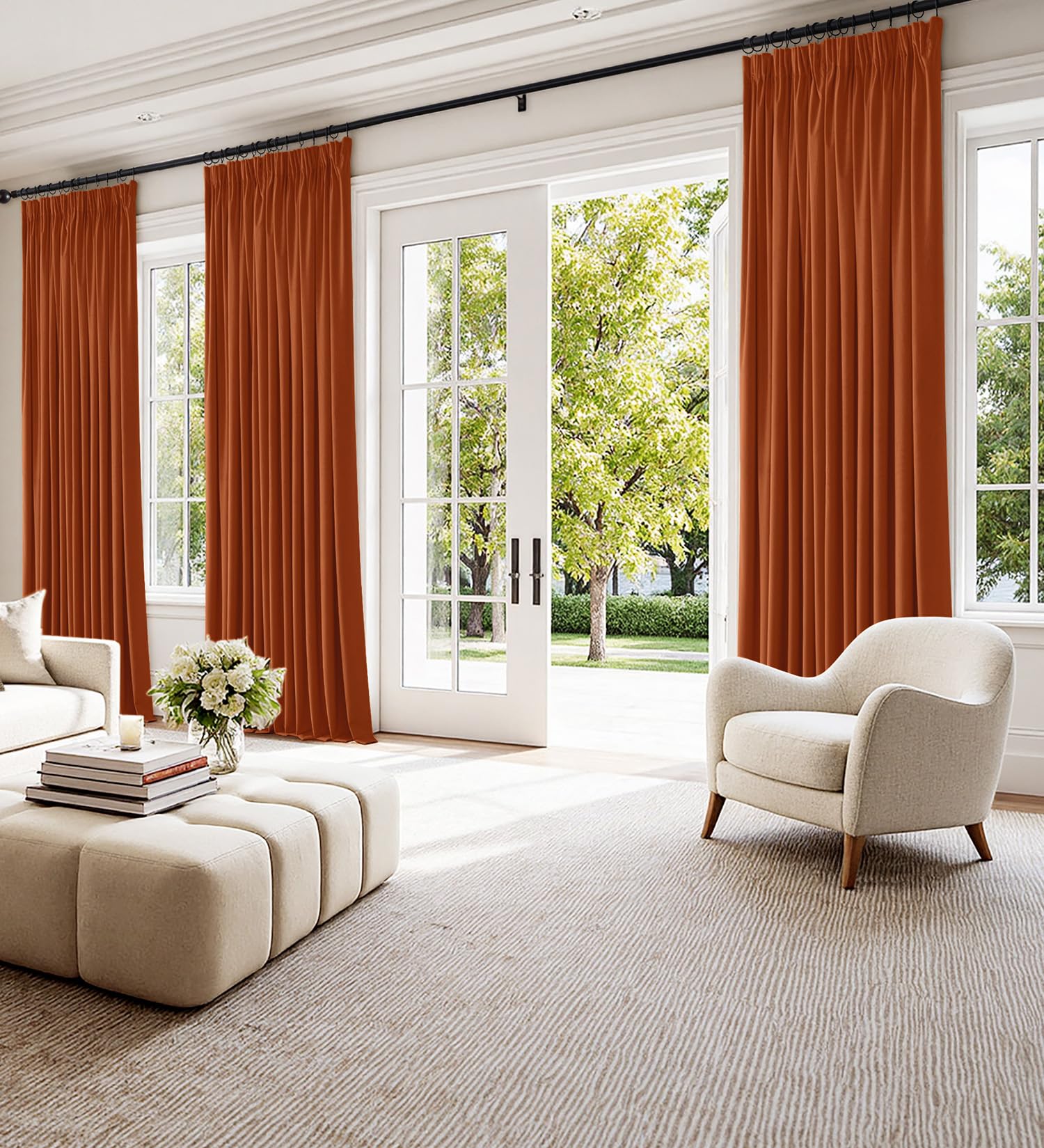 EMEMA Lot de 2 rideaux opaques en velours avec galon fronceur, orange-rouge, 245 x 140 cm (H x l) | Rideaux décoratifs en velours avec galon fronceur, pour salon, chambre à coucher, occultant, thermique, galon fronceur