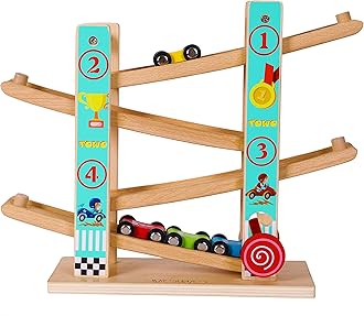Toys of Wood OxfordTowo Pure Car Ramp - Zigzag Car Slide with 4 en Cars Play Sets Click Clack Track en Car for Toddlers Racing Car for Children Boys Girls 1 2 3 4