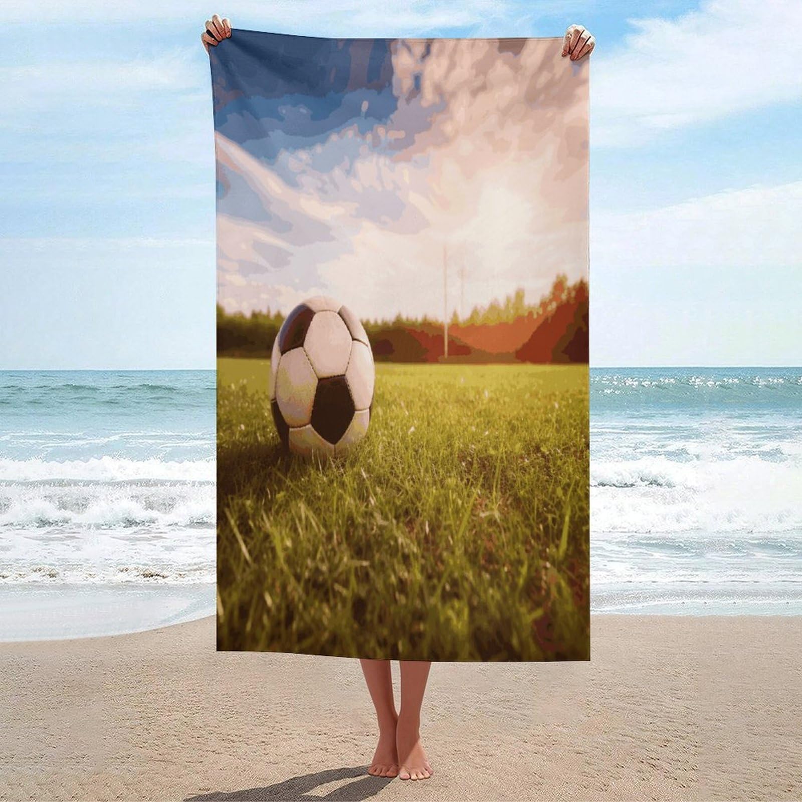 Adfgyerh Unisex Style Soccer Ball On A Field Bath Towels Beach Towel Lightweight Quick Dry, Bath Towel For Travel Sports Pool Swimming Bath Camping Yoga Adults130x80cm