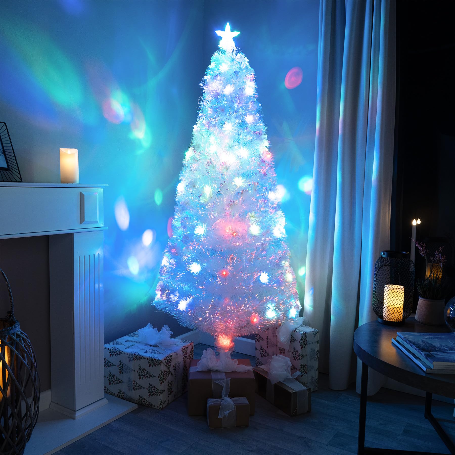 4ft White Artificial Fibre Optic Christmas Xmas Tree with Multi LED 120cm
