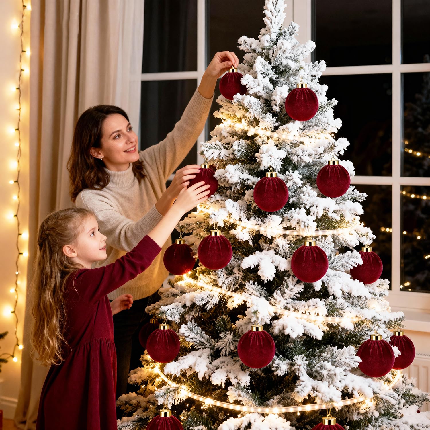 Miaikoe Weihnachtsbaum Ornamente Samt Kugeln, 12 Stück Plastik zerbrechfeste Weihnachts hängende Kugeln für Weihnachtsdekoration Winter Urlaub Dekor 8 cm Burgund